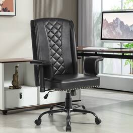 Vecelo - Ergonomic High Back PU Leather Office Chair with Adjustable Armrests & Tilt Recline - Black