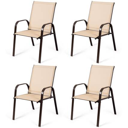 Front. Costway - Costway 4PCS Patio Chairs Dining Chair Garden Deck Yard W/Armrest - Beige.