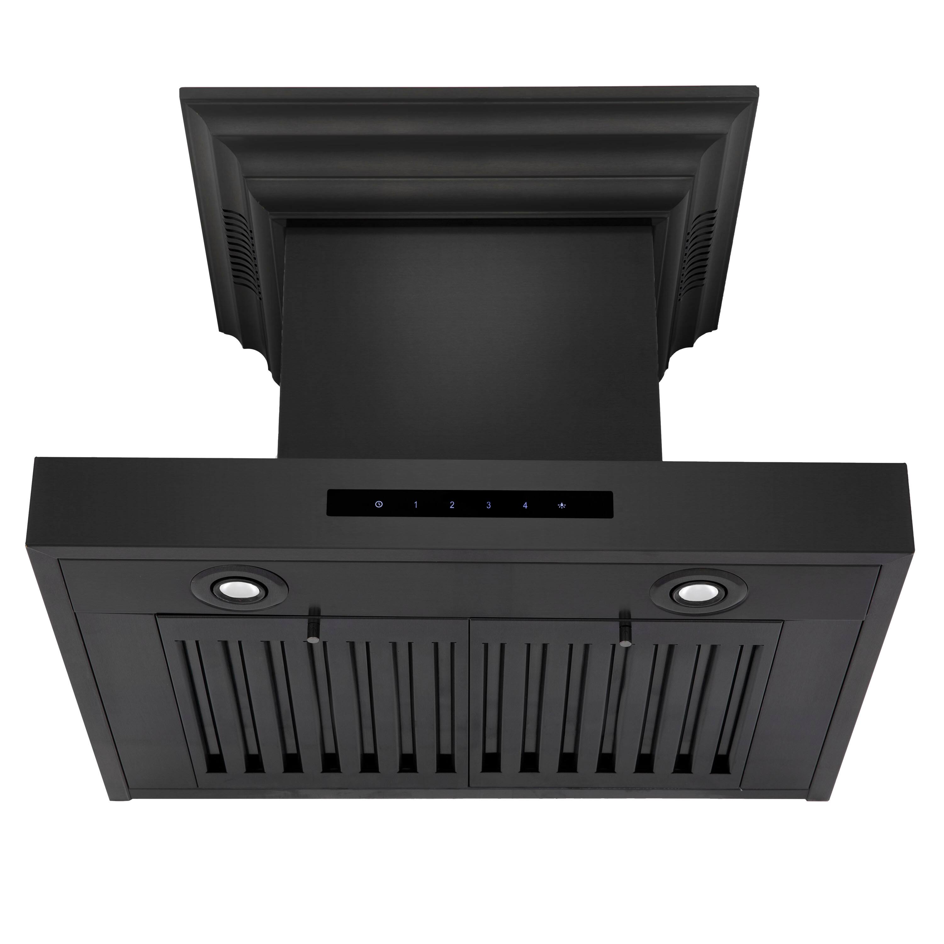 Left. ZLINE - 24" ZLINE CrownSound™Ducted Vent Wall Mount Range Hood in Black Stainless Steel with Built-in Bluetooth Speakers - Black Stainless Steel.