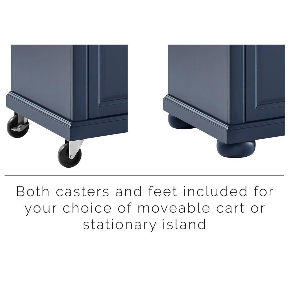 Both casters and feet included for your choice of moveable cart or stationary island