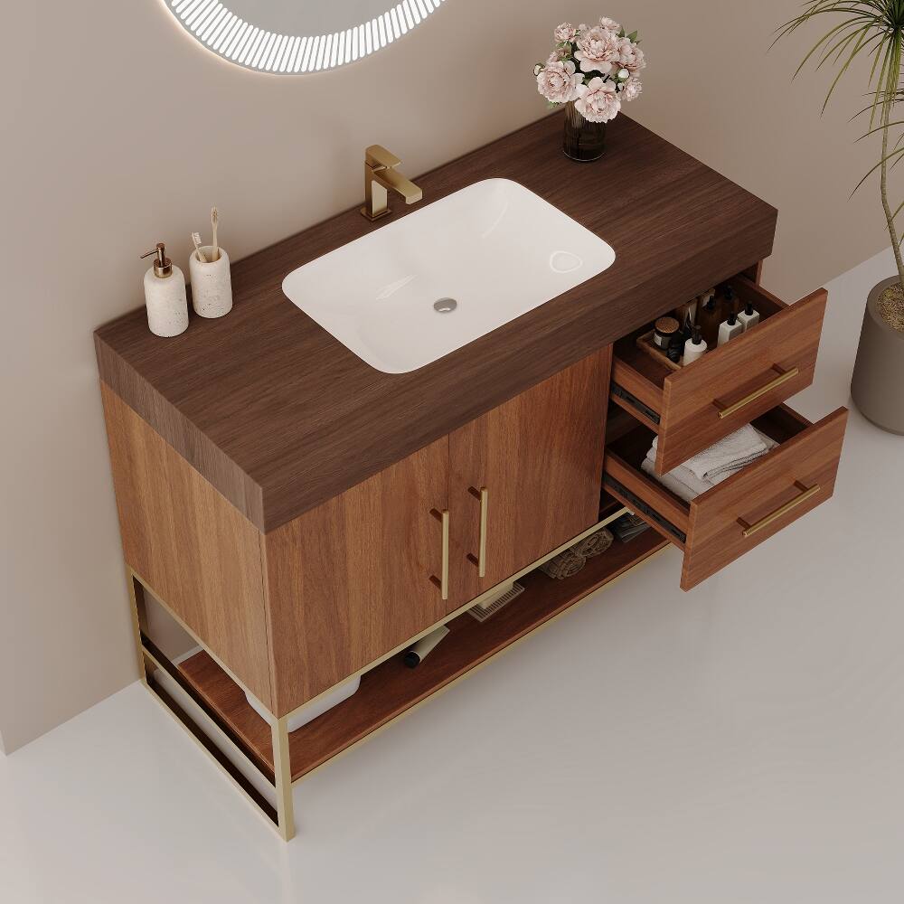 Alt View 1. Loheer - Loheer 36 inch Modern Bathroom Vanity Walnut Freestanding Vanity with Ceramic Sink - Walnut.