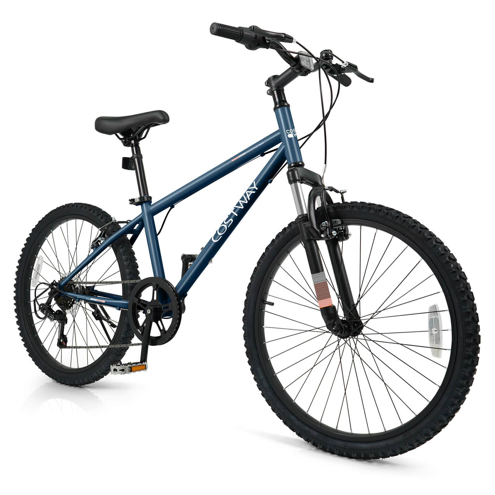 Costway - 24 Inch Kids Mountain Bike for Boys Girls Aged 8+ Years Old with Suspension Fork - Navy