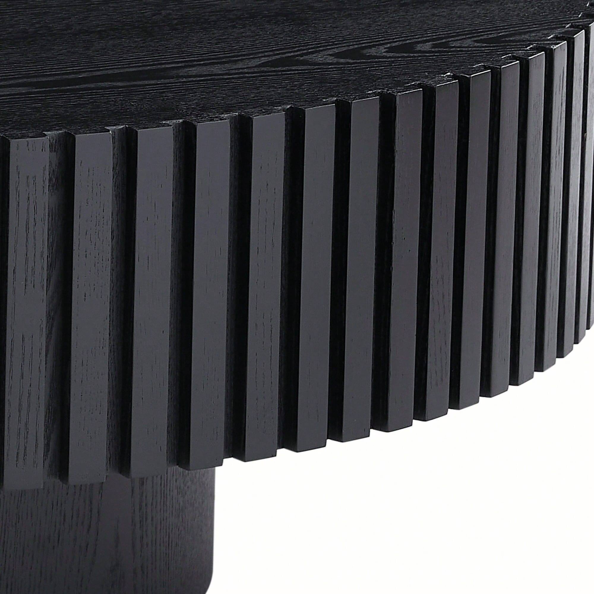 Left. Trinkets Crazed - 39.37" Round Coffee Table Wood,Circle Coffee Table, Drum Fluted Coffee Accent End Side Center Table - Black.