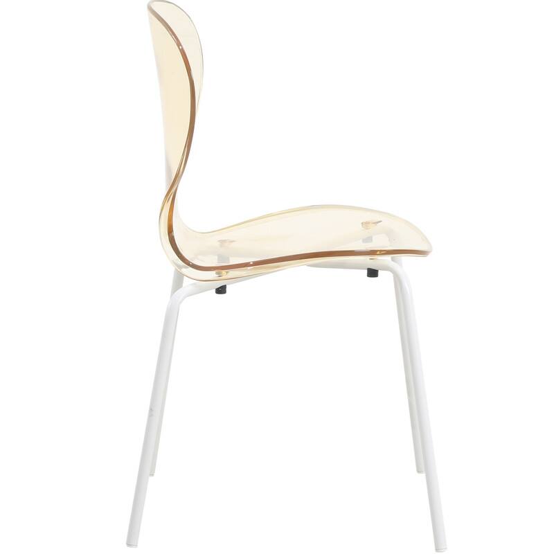 Alt View 3. LeisureMod - Oyster Modern Transparent Side Chairs with White Metal Legs, Contemporary Dining Room Accent Desk Chairs, Set of 2 - Amber.