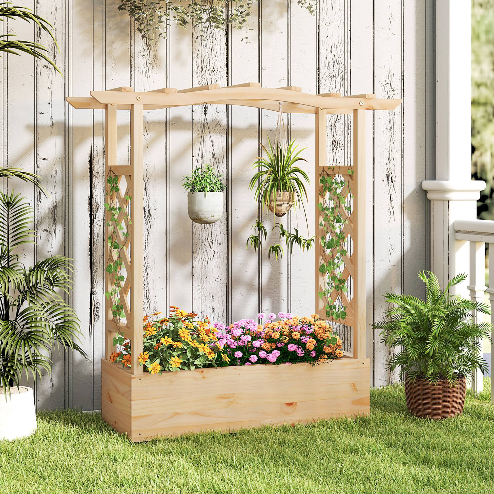 Alt View 4. Gymax - Gymax 2PCS Wooden Raised Garden Bed w/ Trellis & Hanging Roof Planter Box for Garden - Natural.