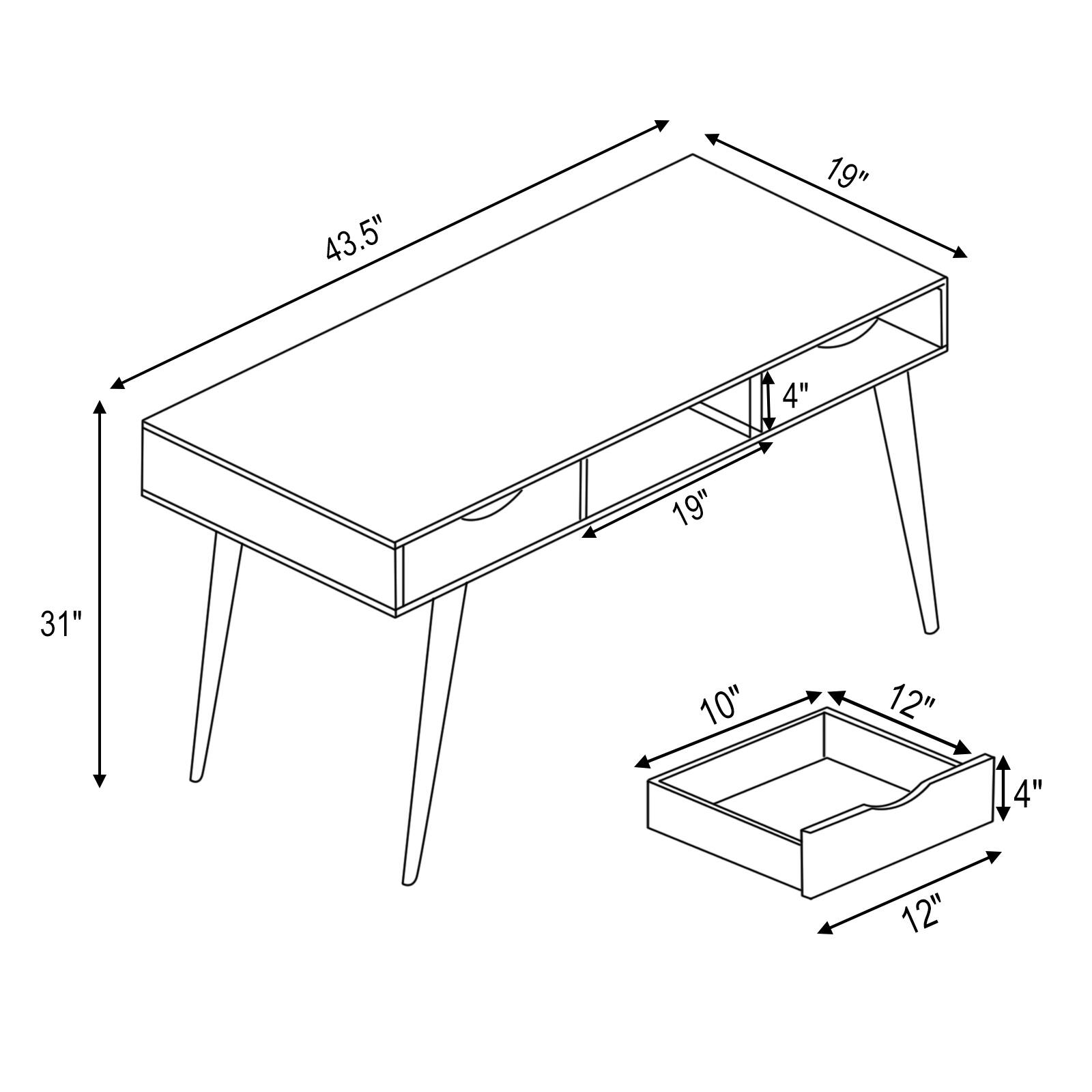 43.5" x 19" x 31"  
19" x 4" x 10"  
12" x 12" x 4"