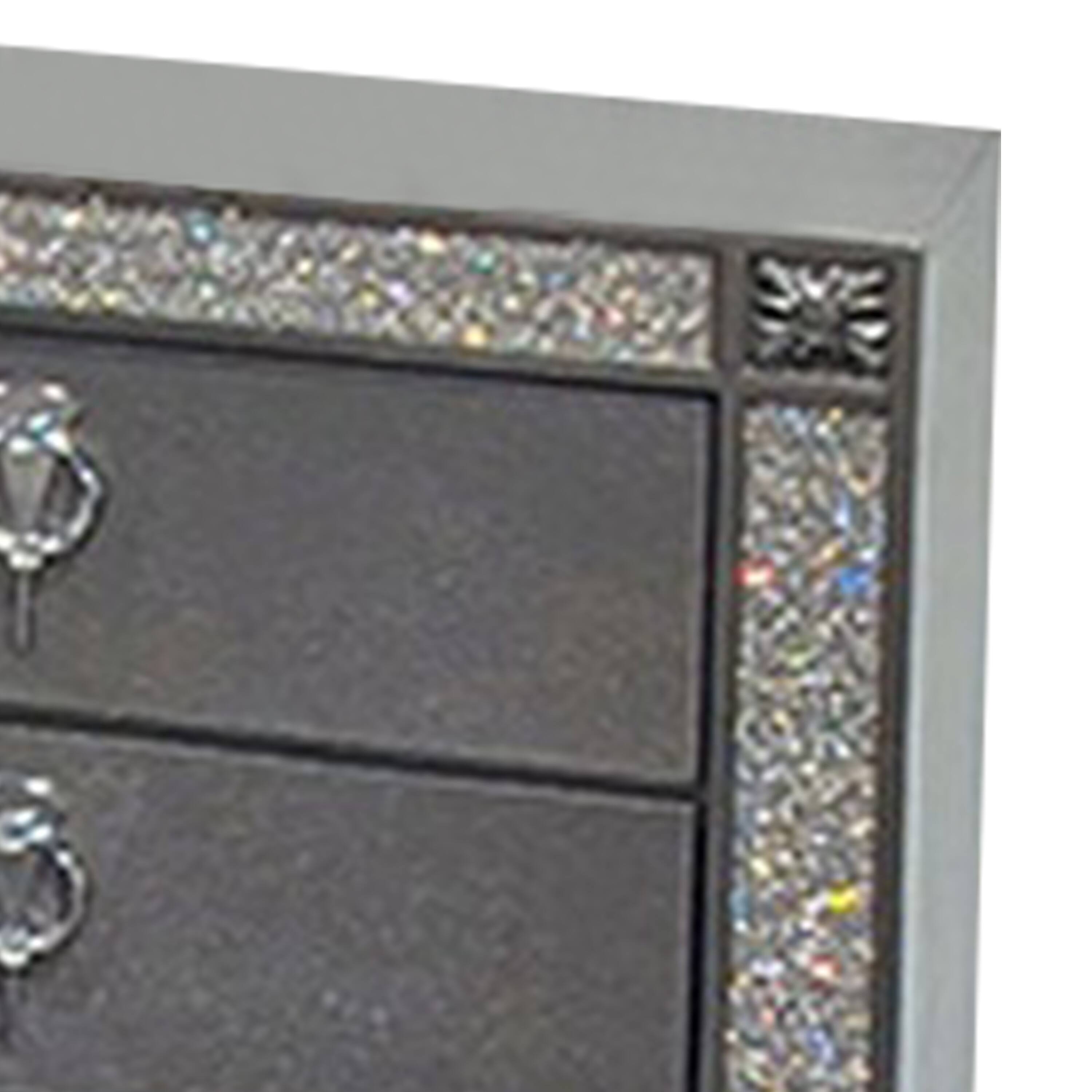 Alt View 1. Manhattan Lane - Laine Nightstand, 2 Drawers, Crystal Like Acrylic Trim, Solid Wood - Gray, Nickel.
