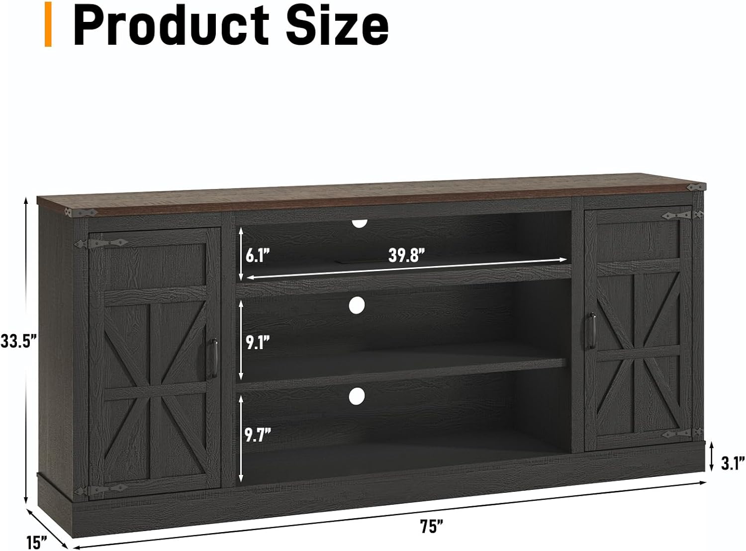 Product Size

6.1" 39.8" 33.5" 9.1" 9.7" 3.1" 15" 75"