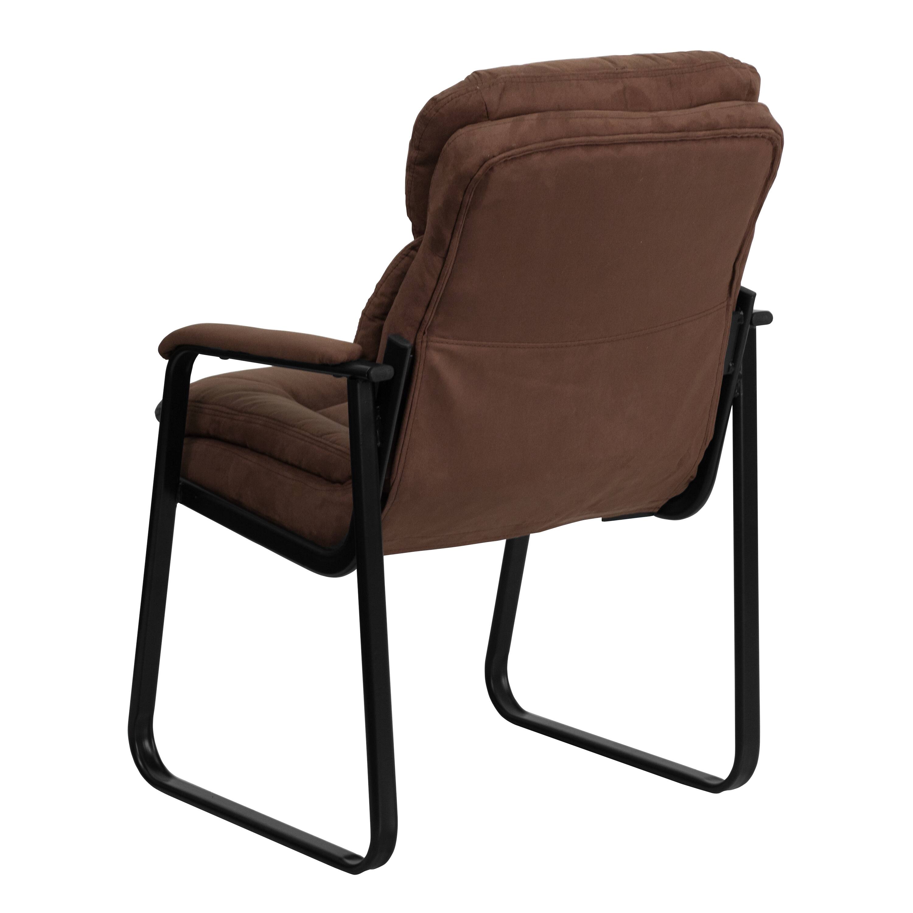 Alt View 5. Emma + Oliver - Executive Side Reception Chair with Lumbar Support and Sled Base - Brown Microfiber.