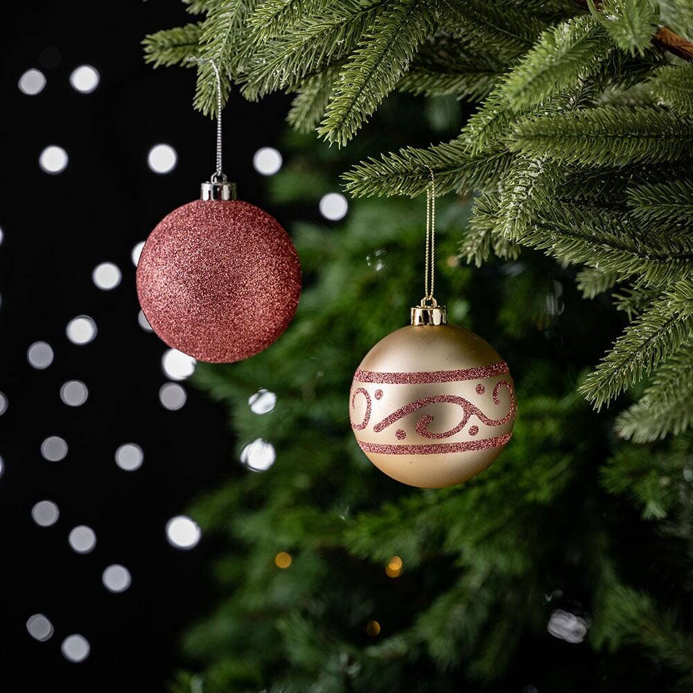 Alt View 1. OrnamentallyYou - Glamorous and Cute Shiny Pink and Rose Gold Christmas Ornament Set Glittered and Feminine Holiday - Multi-colored.