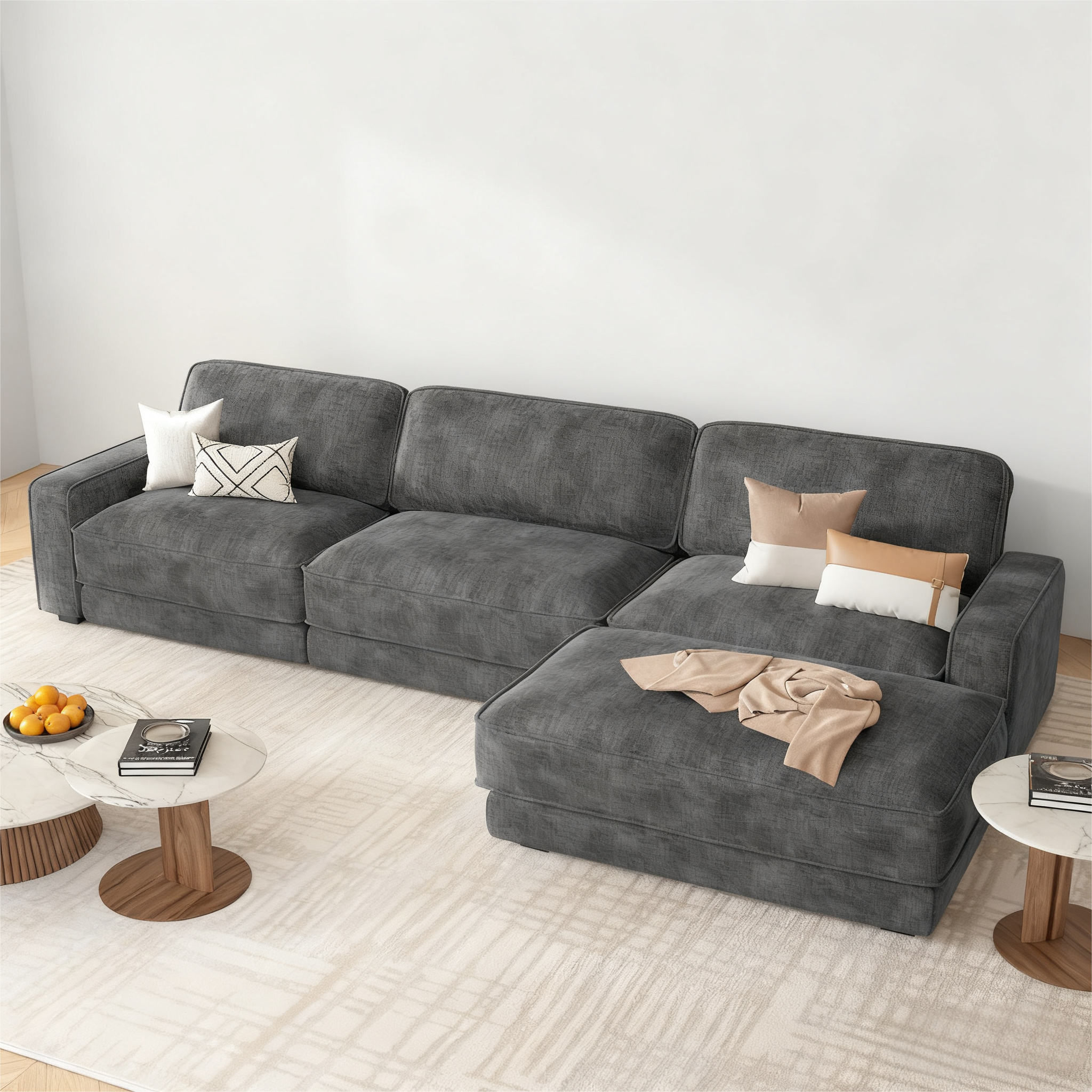 Vipbear - 119-inch three-seater sofa, 9-inch thick cushions, Chenille fabric，Grey - Gray