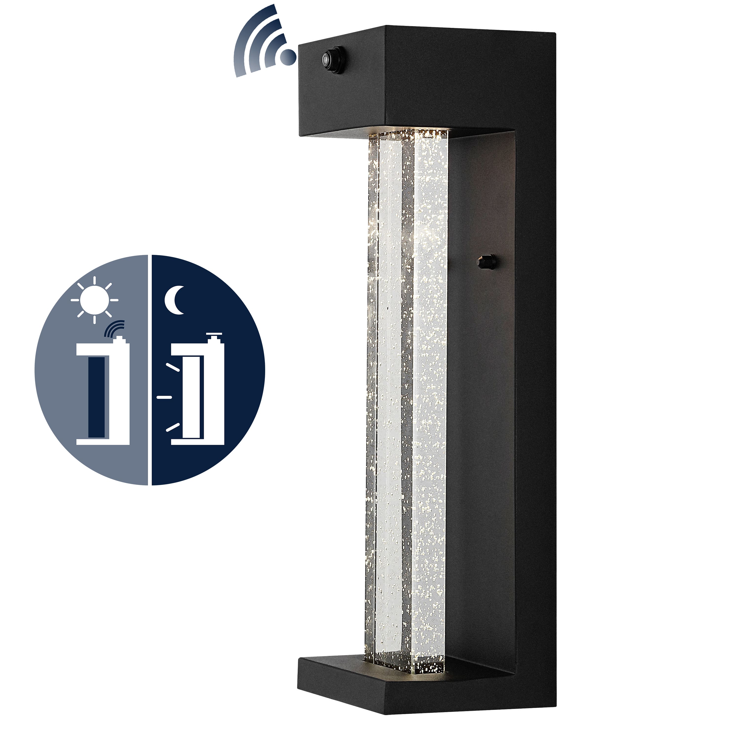 "Jonathan Y - Miranda 5.13"" 1-Light Modern Iron/Seeded Glass with Dusk-to-Dawn Sensor Integrated LED Outdoor Sconce - Black" price history on PriceWatchPro