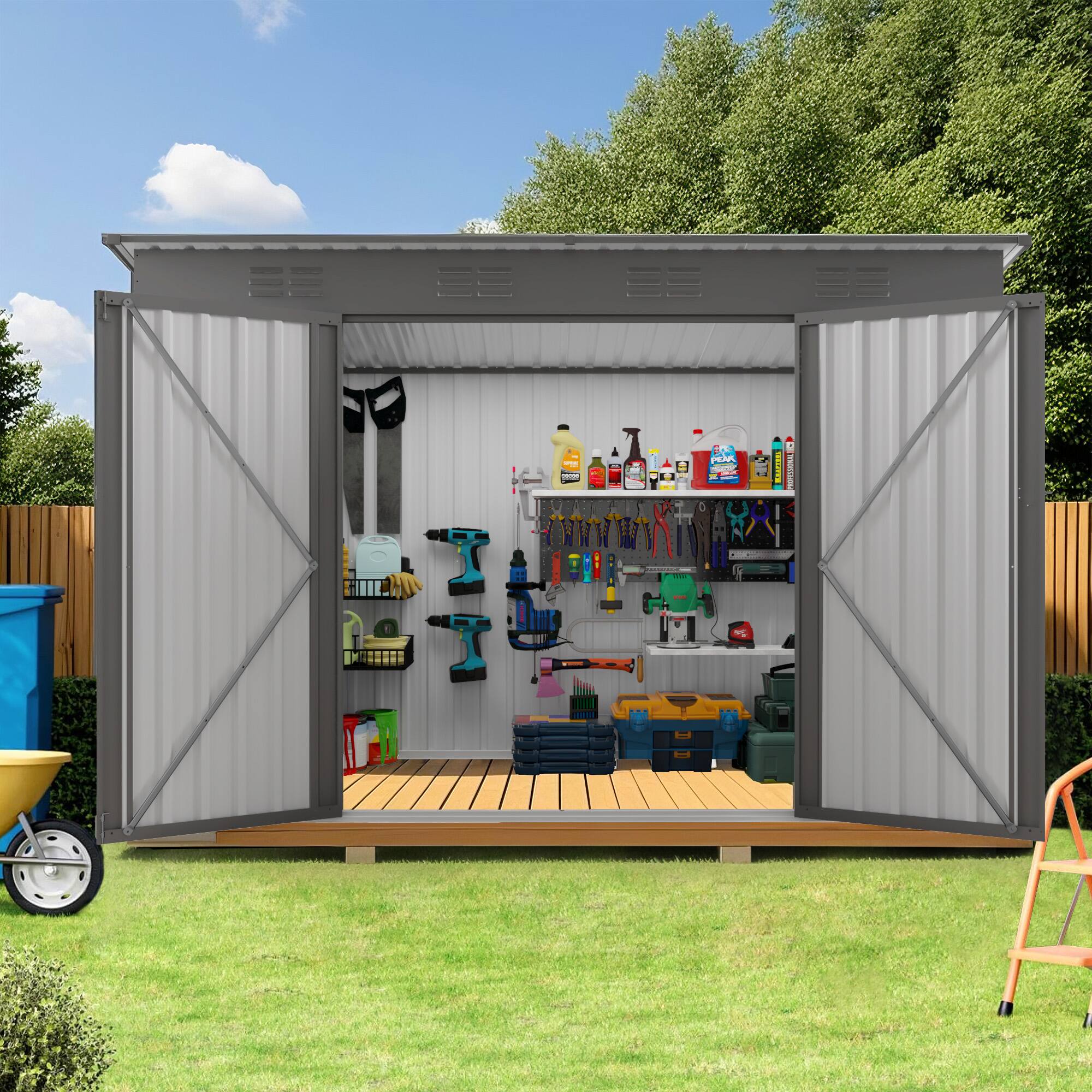 Alt View 9. Loheer - Loheer 4x9 Metal Storage Shed with Sloping Roof and Swing Doors Gray.