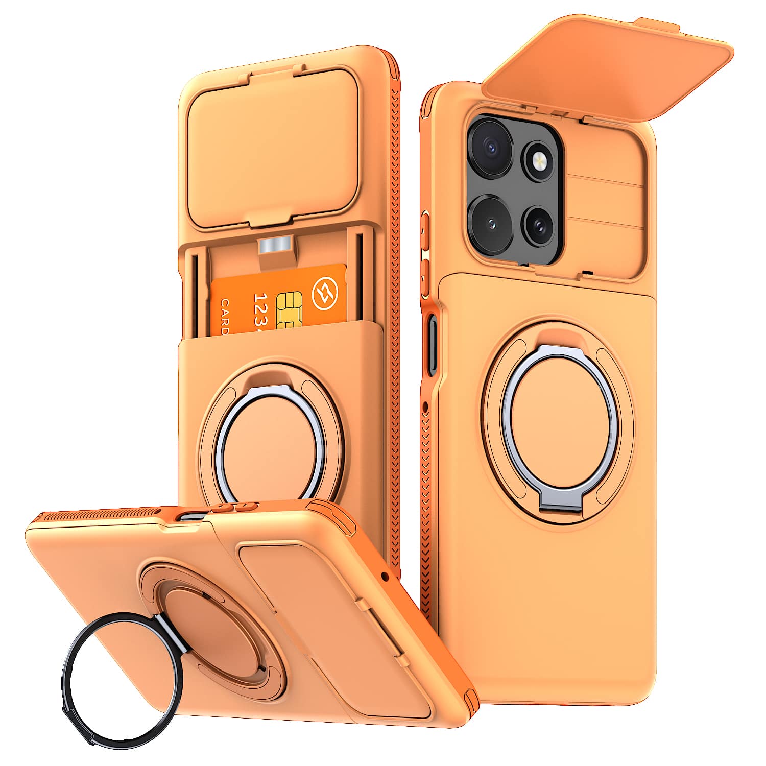 Dteck - for Motorola G Power 5G 2026/2025 Rugged Case with Card Holder, Flip Camera Cover Magnetic Rotatable Ring Stand - Orange