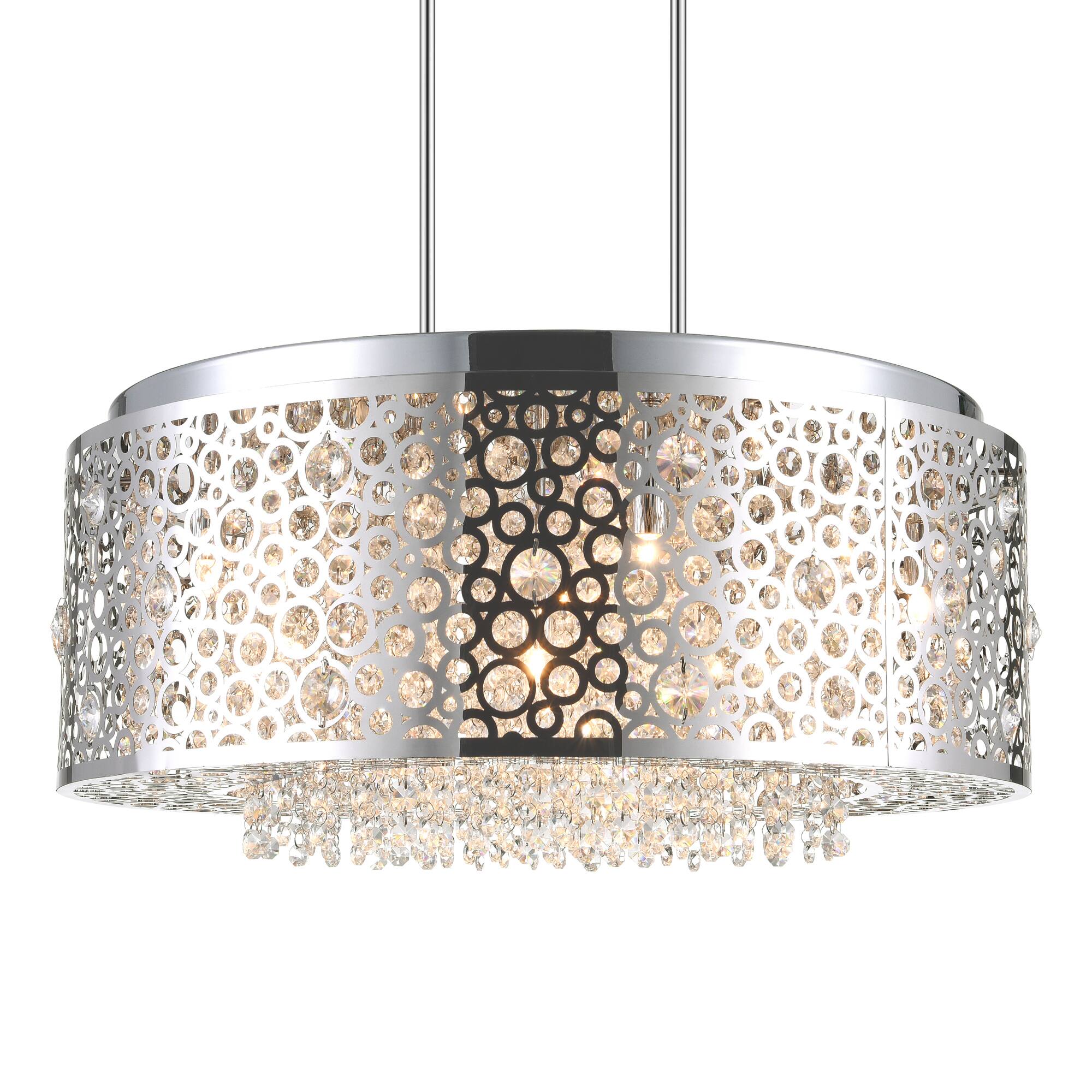 Angle. CWI Lighting - Bubbles 9 Light Drum Shade Chandelier With Chrome Finish - Stainless Steel.