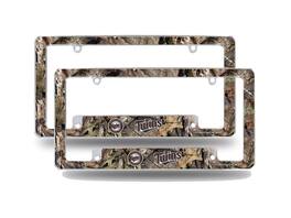 Rico Industries - Minnesota Twins Chrome Metal (Set of 2) License Plate Frames with Bold Mossy Oak Camouflaged Camo Design - Multi