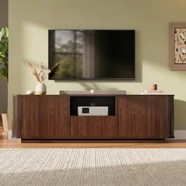 Whisen - 70-Inch Modern TV Stand for TVs up to 80-Inch,Entertainment Media Console with Ample Storage and Cured Corners - Dark Brown