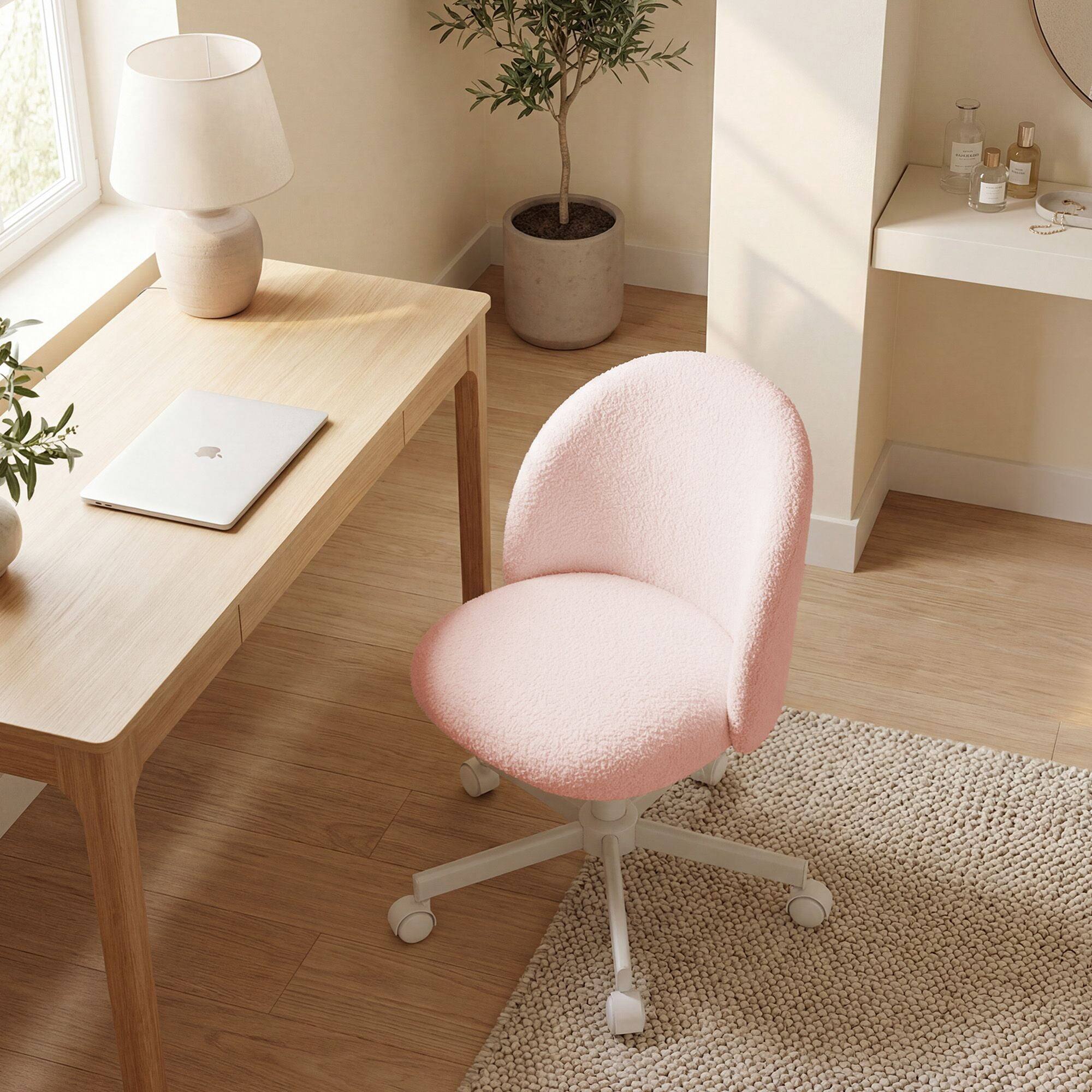 Alt View 5. Neo Chair - Office Vanity Chair with Wheels Comfy Desk Chair for Girls Cute Computer Small Armless Adjustable Height Swivel - Pink.