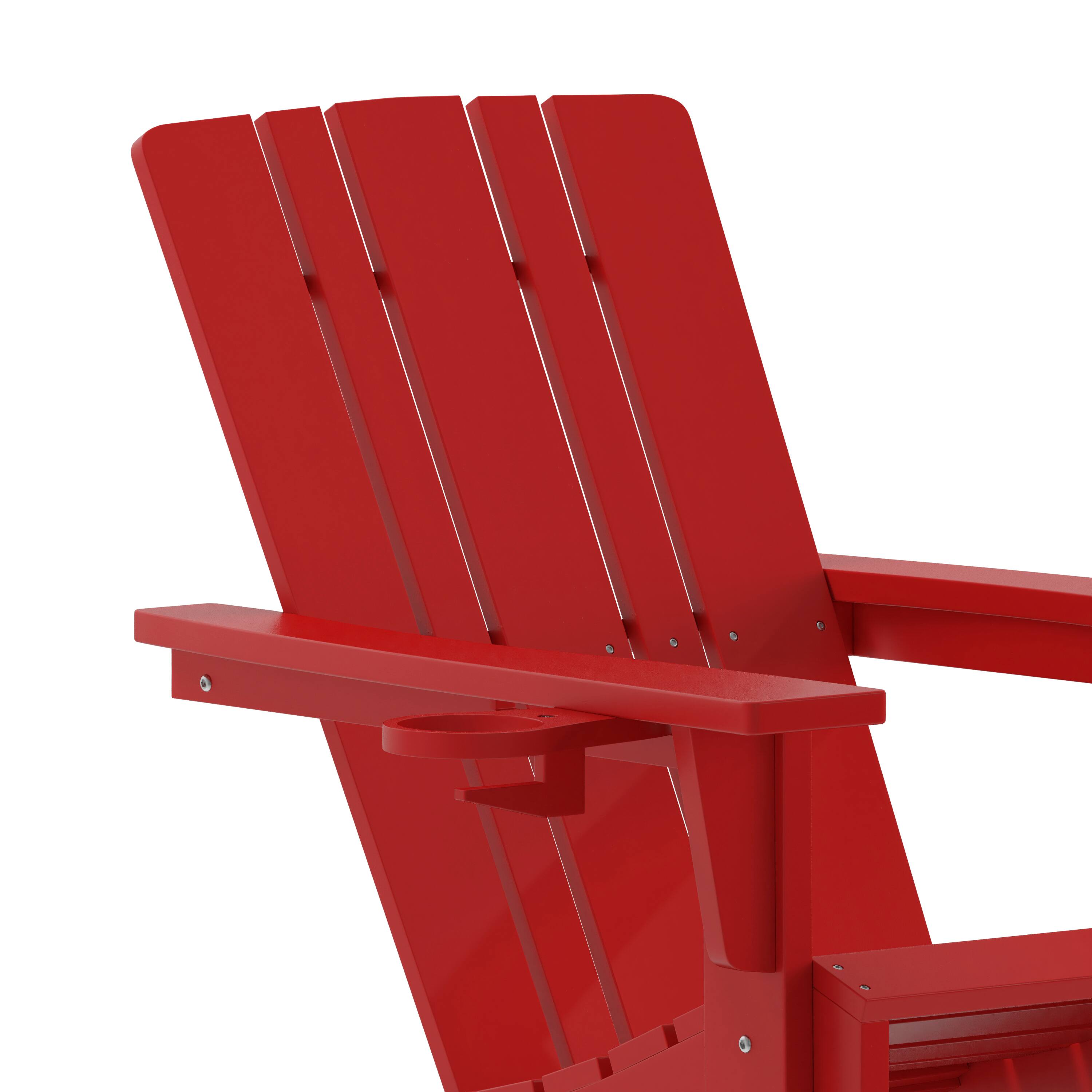 Alt View 10. Emma + Oliver - Haley Adirondack Chair with Cup Holder, Weather Resistant HDPE Adirondack Chair - Red.
