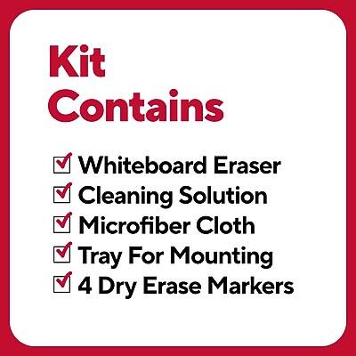 Kit Contains  
- Whiteboard Eraser  
- Cleaning Solution  
- Microfiber Cloth  
- Tray For Mounting  
- 4 Dry Erase Markers