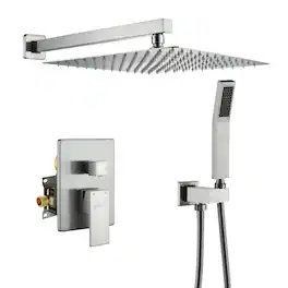 Boyel Living - 1-Spray Patterns with 2.5 GPM 12 in. Square Wall Mount Dual Shower Heads with Pressure Balance Valve - Brushed Nickel