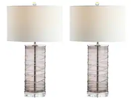 Jonathan Y - Cole 27.5" Modern Fused Glass Cylinder LED Table Lamp, (Set of 2) - Smoky Gray