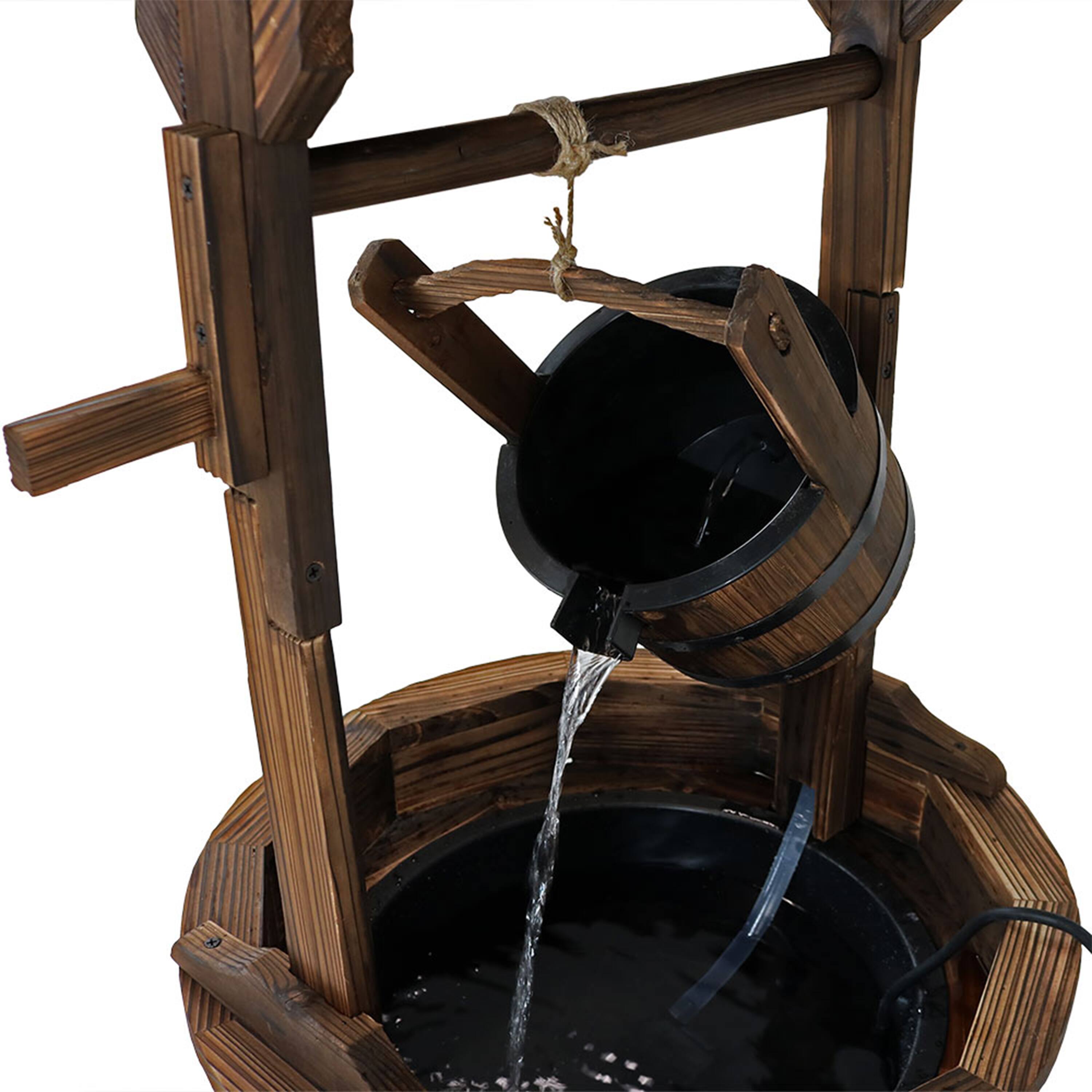 Alt View 5. Sunnydaze - Old-Fashioned Wood Wishing Well Water Fountain with Liner - 48 in - Brown.