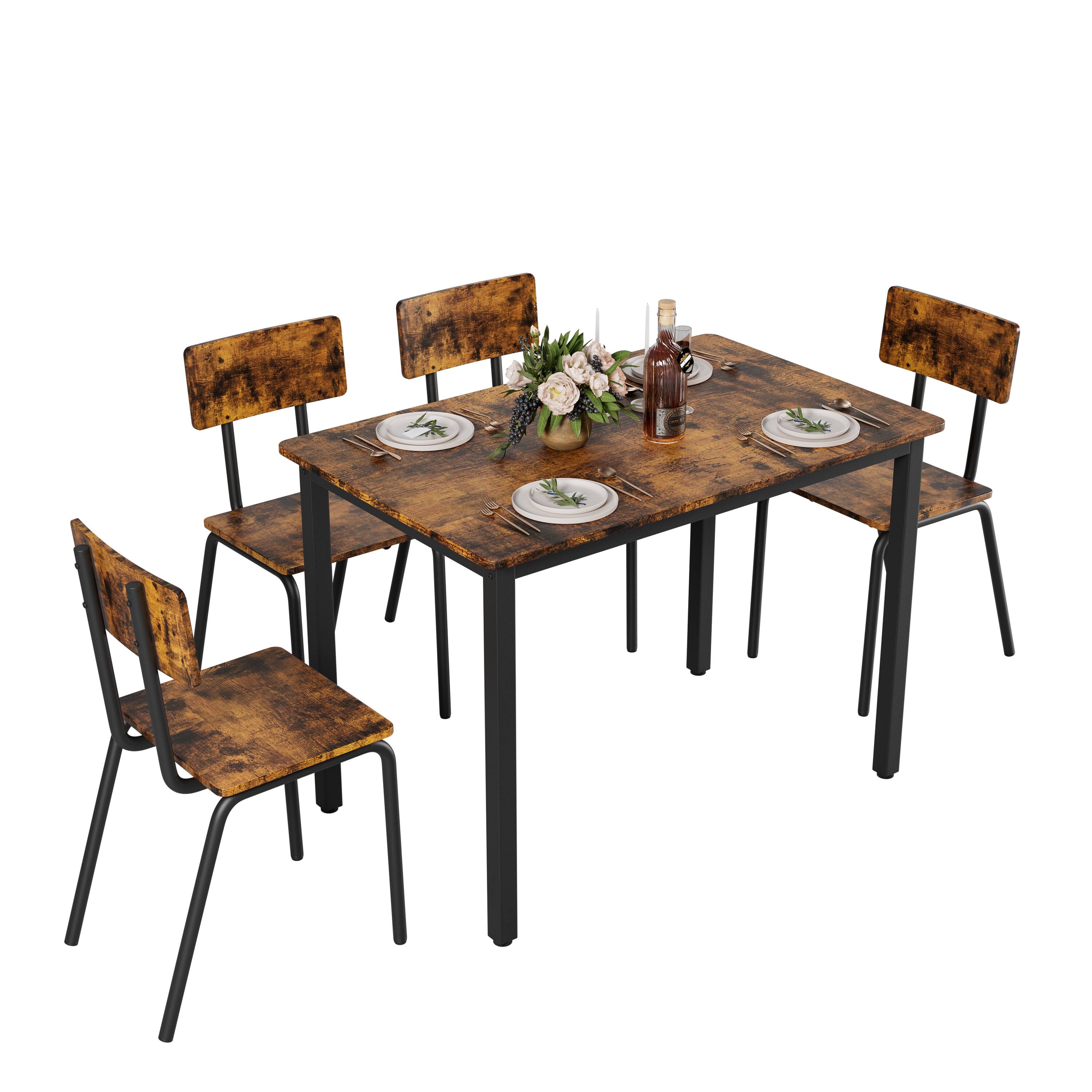 Front. Ecooso - 5-Piece Dining Table Set with 4 Chairs, 43" Metal Frame & MDF Kitchen Set, Easy to Clean - Brown.