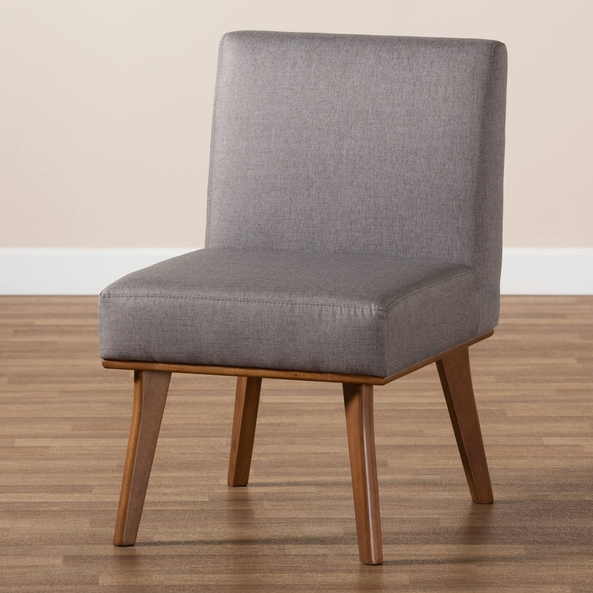 Alt View 4. Baxton Studio - Odessa Mid-Century Modern Fabric Upholstered and Finished Wood Dining Chair - Grey/walnut brown.