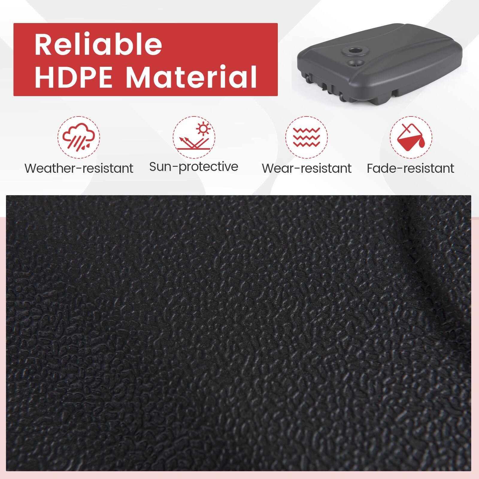 Reliable HDPE Material

- Weather-resistant
- Sun-protective
- Wear-resistant
- Fade-resistant