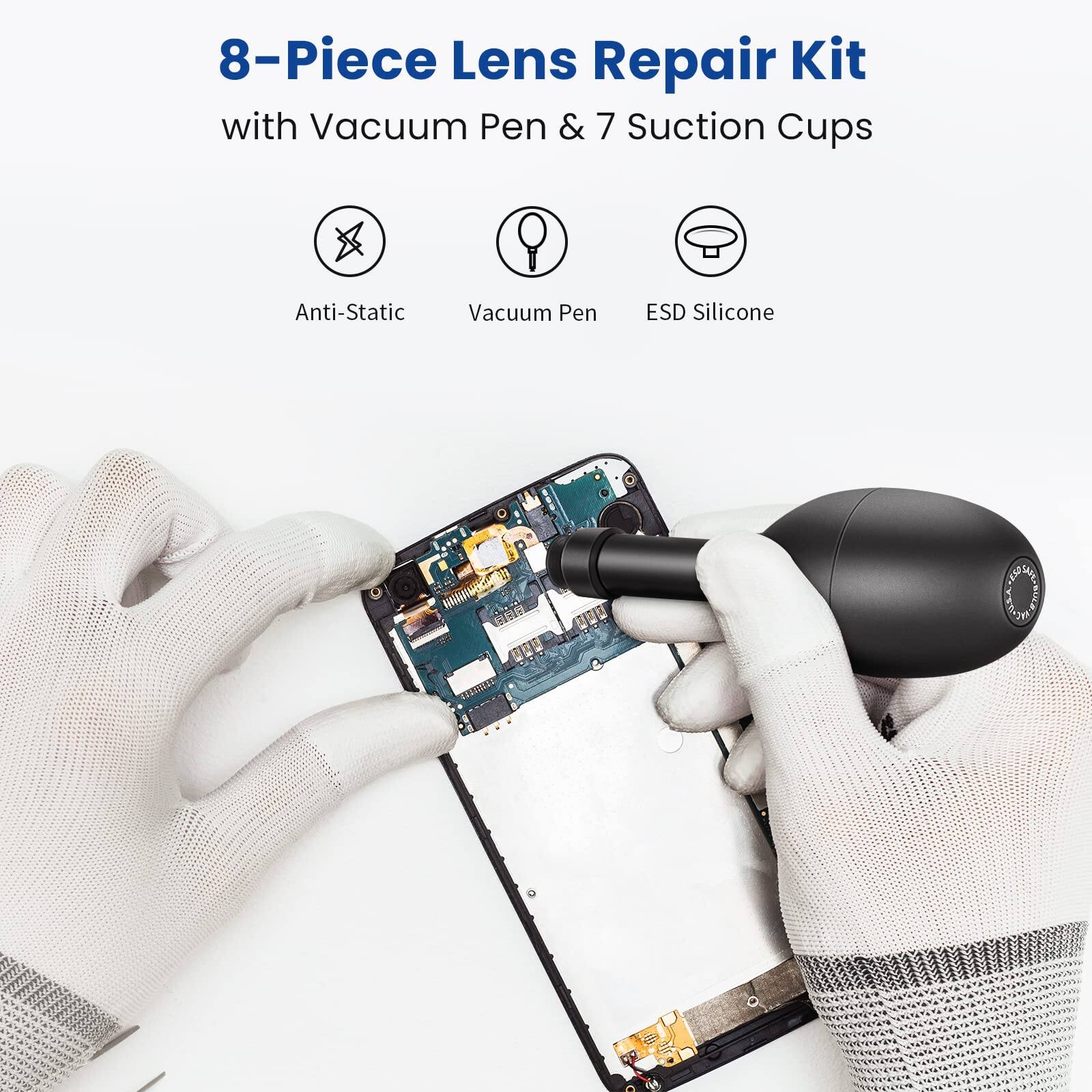 8-Piece Lens Repair Kit with Vacuum Pen & 7 Suction Cups Anti-Static Vacuum Pen ESD Silicone