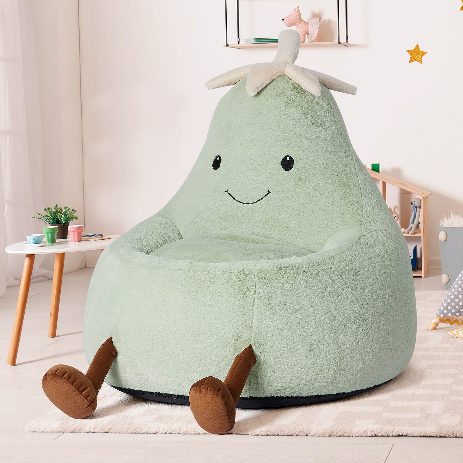Anysun - 31"Children's bean bag chairs, filled toddler sofas and teenagers and children covered with artificial rabbit fur - Green
