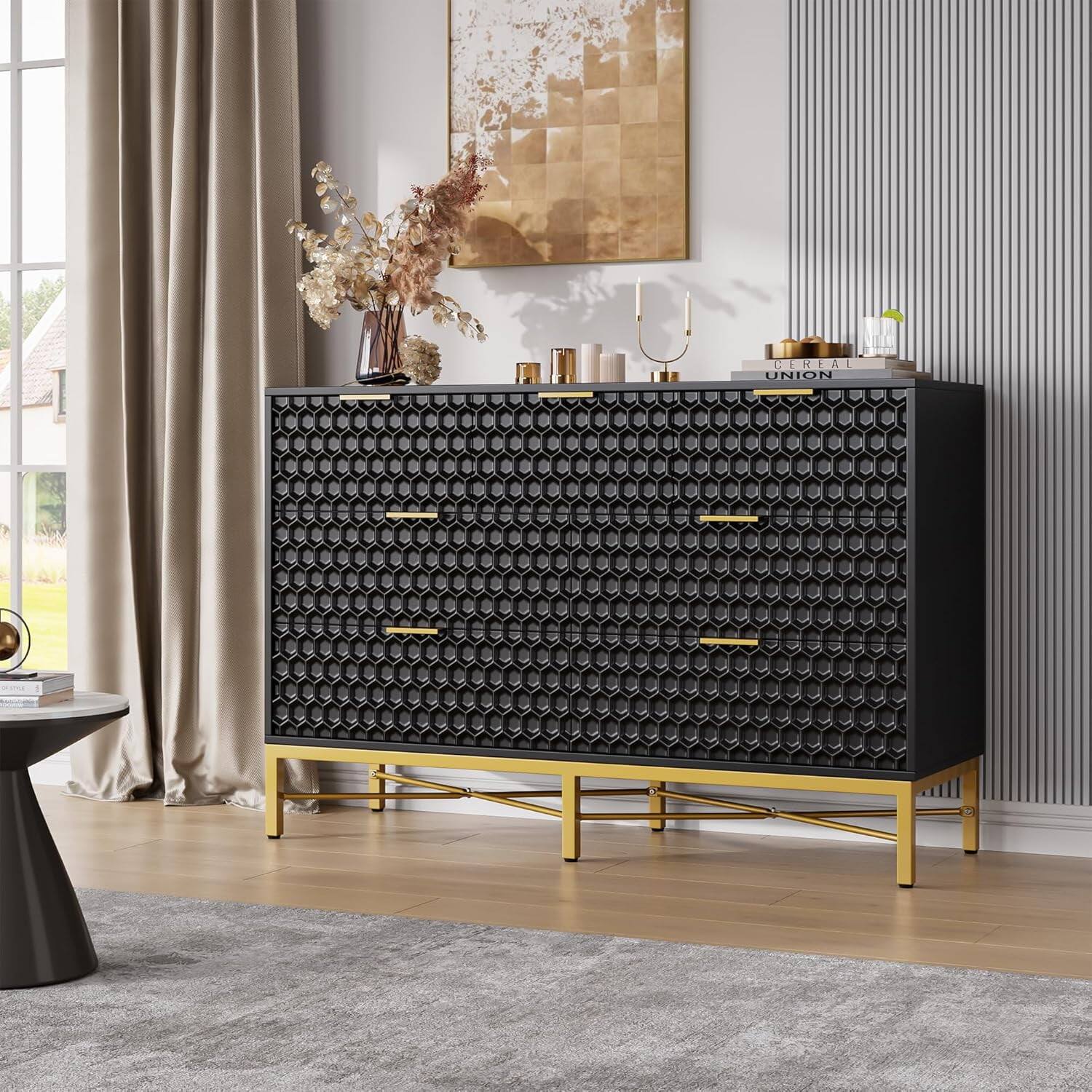 Jojoka - Storage Cabinet 7 Drawer Dresser for Bedroom for Living Room, Hallway, Entryway - Black
