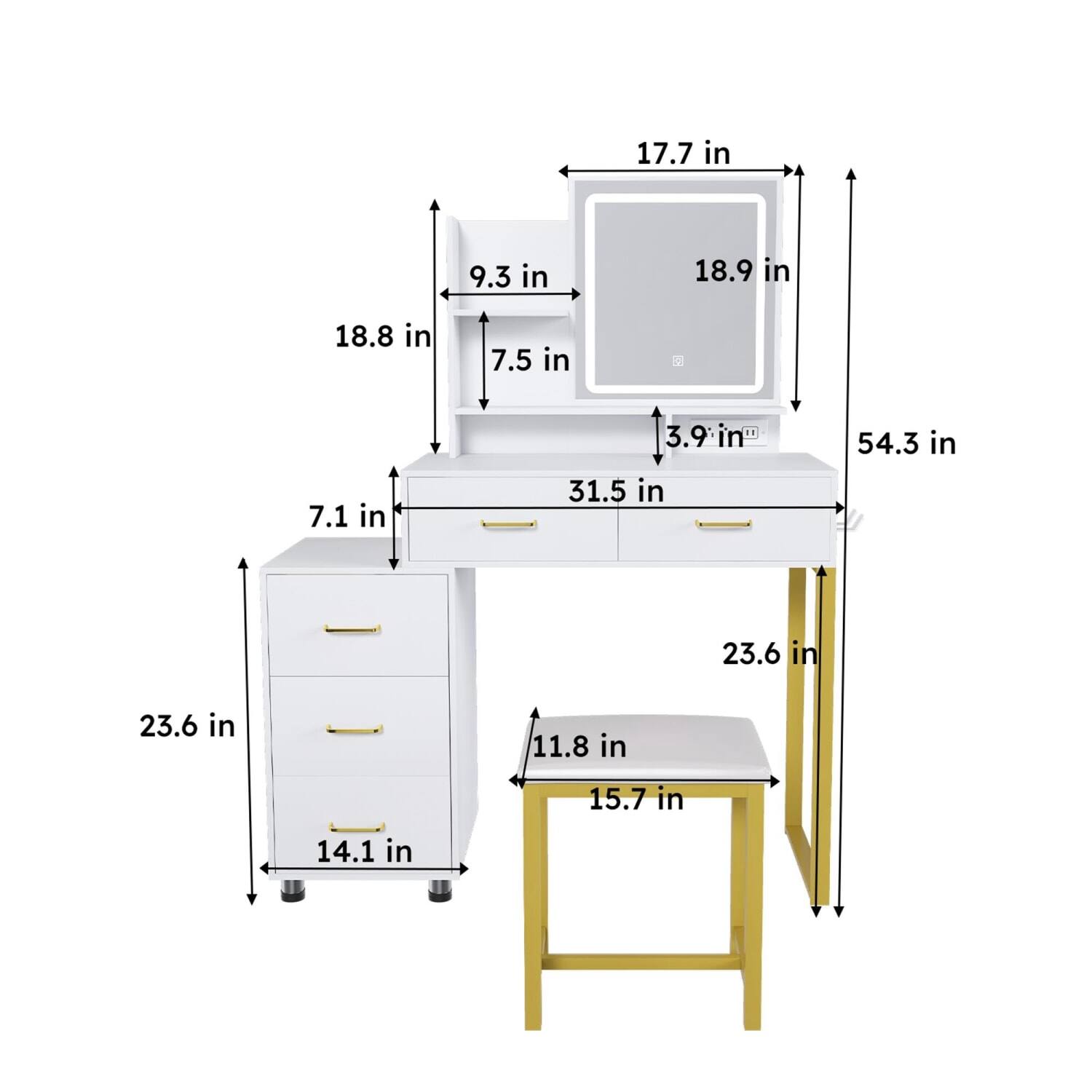 17.7 in  
18.9 in  
9.3 in  
7.5 in  
7.1 in  
3.9 in  
31.5 in  
54.3 in  
23.6 in  
23.6 in  
11.8 in  
15.7 in  
14.1 in  
18.8 in  
7.1 in  
23.6 in  
14.1 in  
15.7 in  
1.8 in