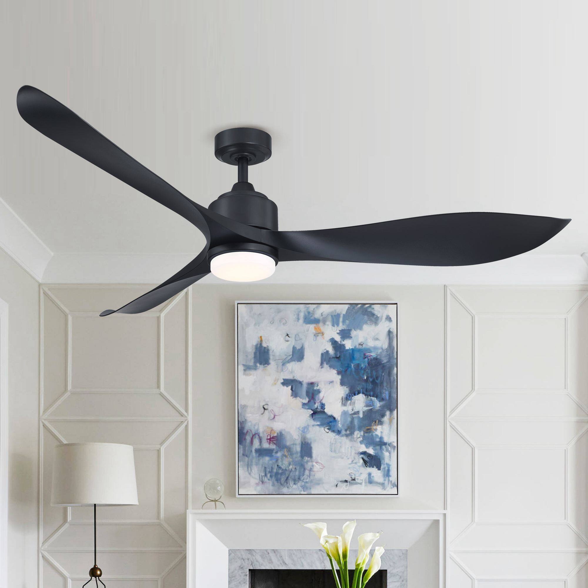 Alt View 7. Parrot Uncle - 66 in. Modern Integrated LED Black Propeller Ceiling Fan with Light and Remote - Black.