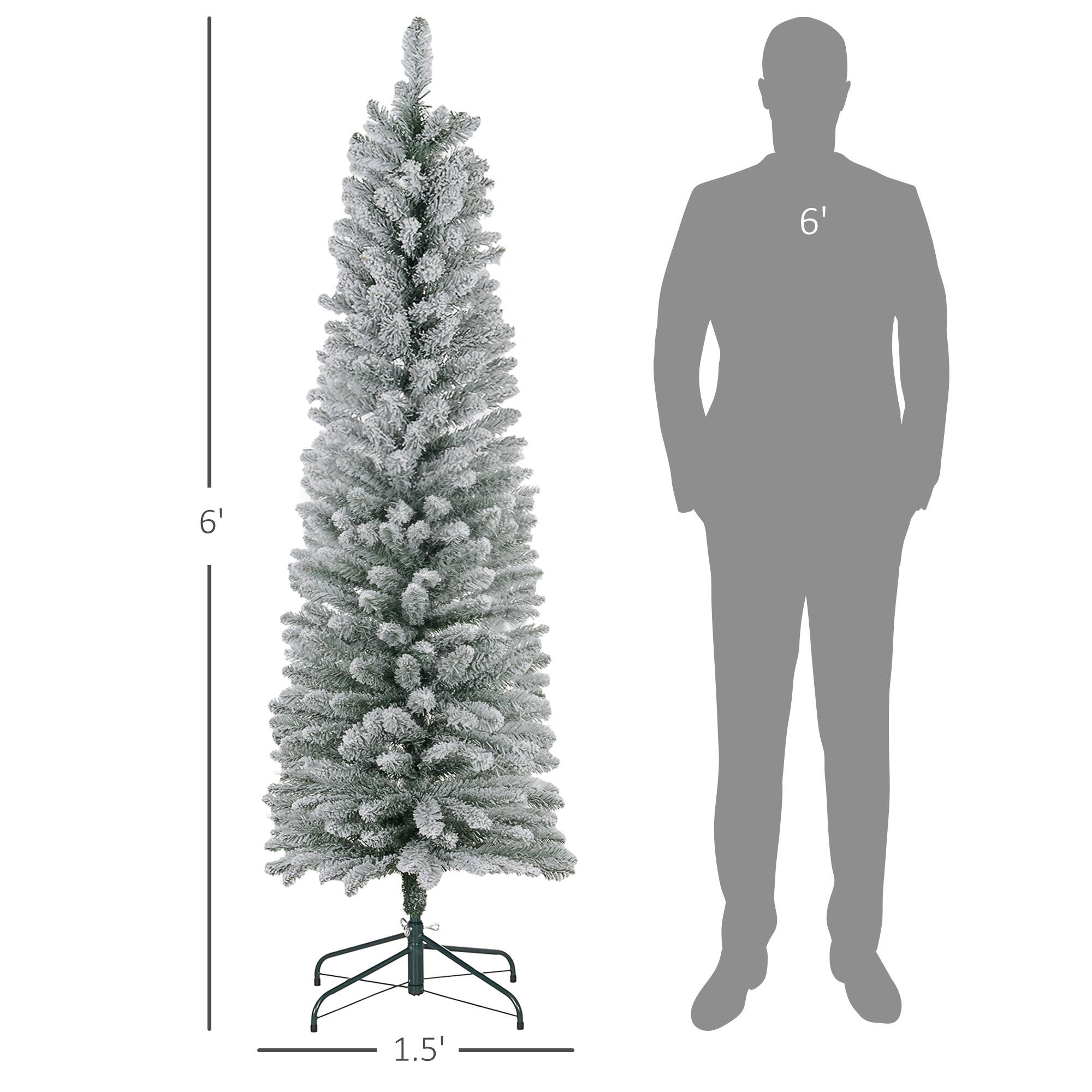 Alt View 2. Homcom - Artificial Pencil Christmas Tree with 329 Snow Flocked Tips, Metal Base, Realistic Xmas Tree - green.