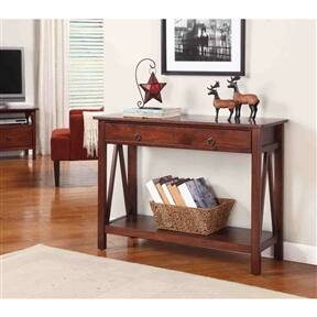 Angle. SlickBlue - Stylish Tobacco 2-Drawer Console Table with Storage Shelf - Brown.