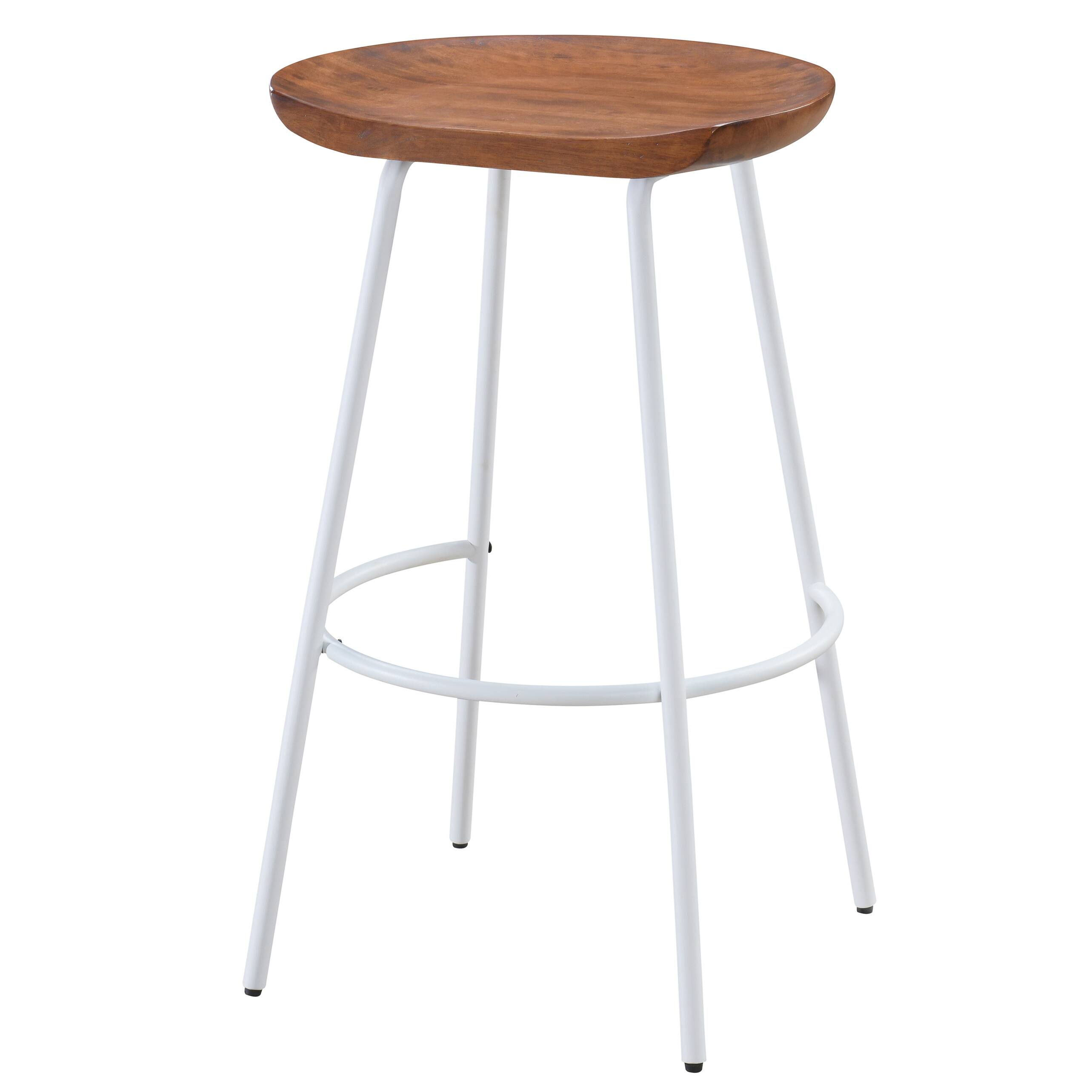 Back. LuXeo - Milano 29" Steel Legs Barstool with Solid Wood Finish, White-Walnut (Set of 2) - White/Walnut.