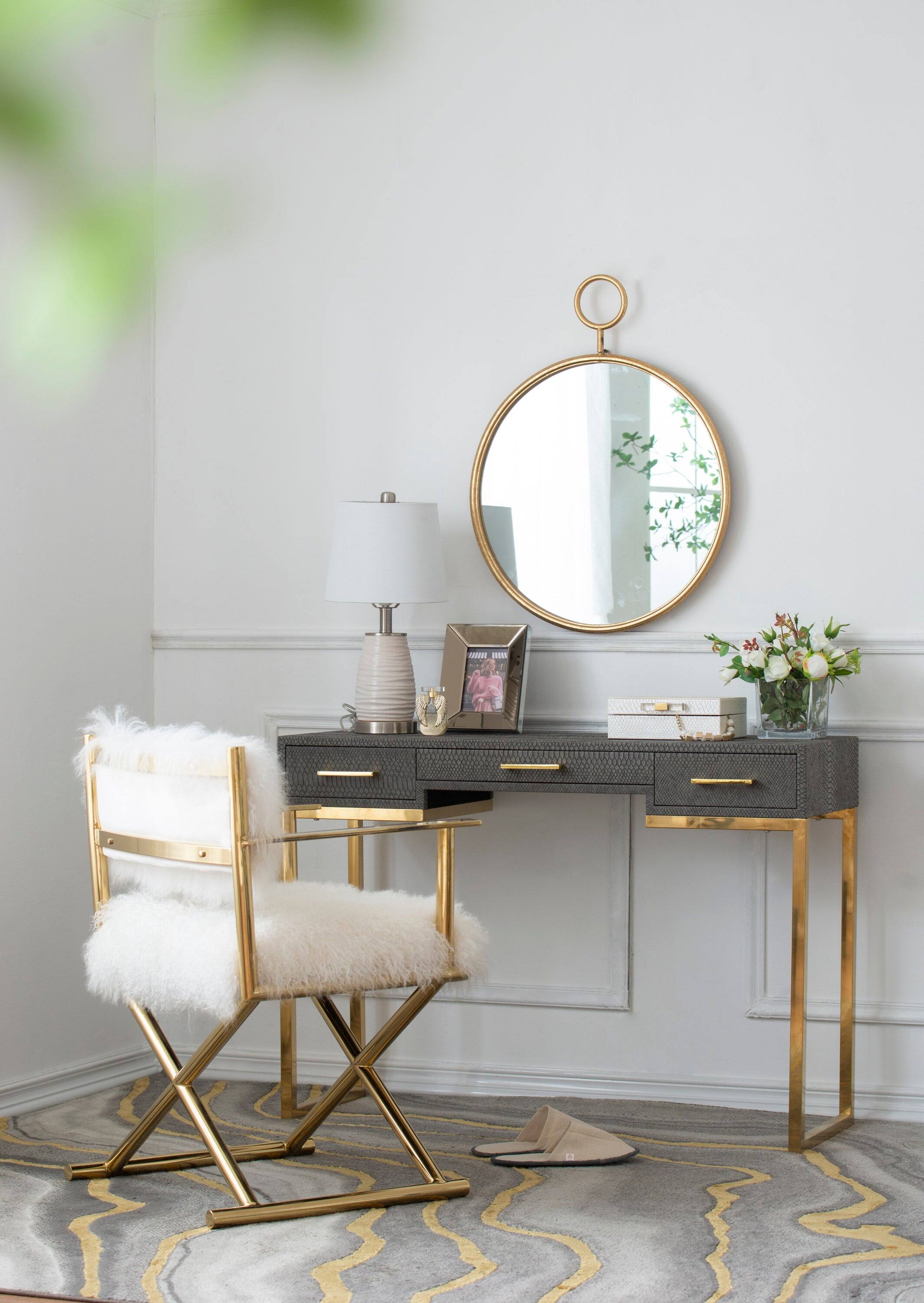 BreeBe - 22' x 28' Circle Wall Mirror with Iron Frame, Accent Mirror for Living Room, Entryway, Office - Gold