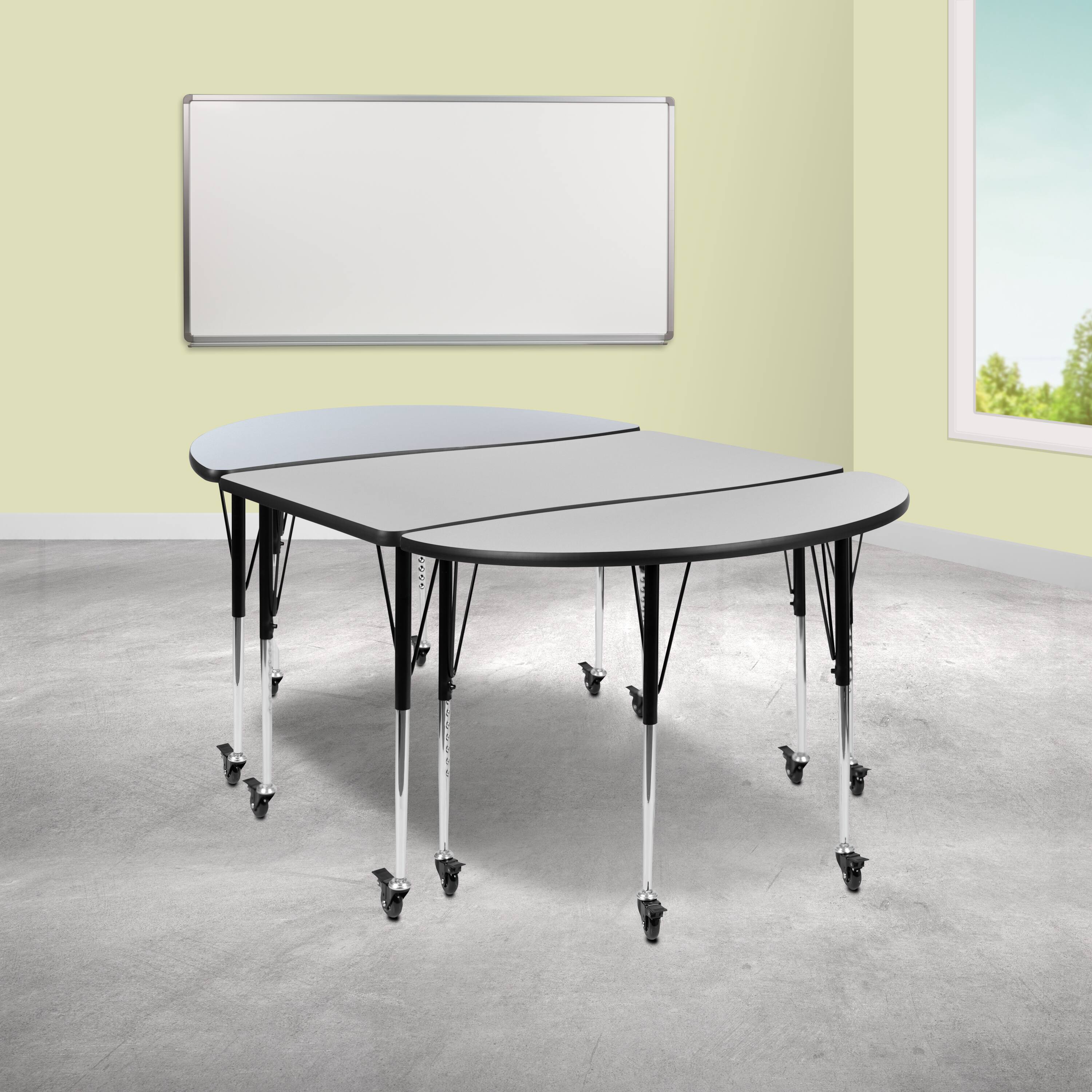Emma + Oliver - 3 Mobile Piece 76" Oval Wave Collaborative Grey Adjustable Activity Table Set - Gray