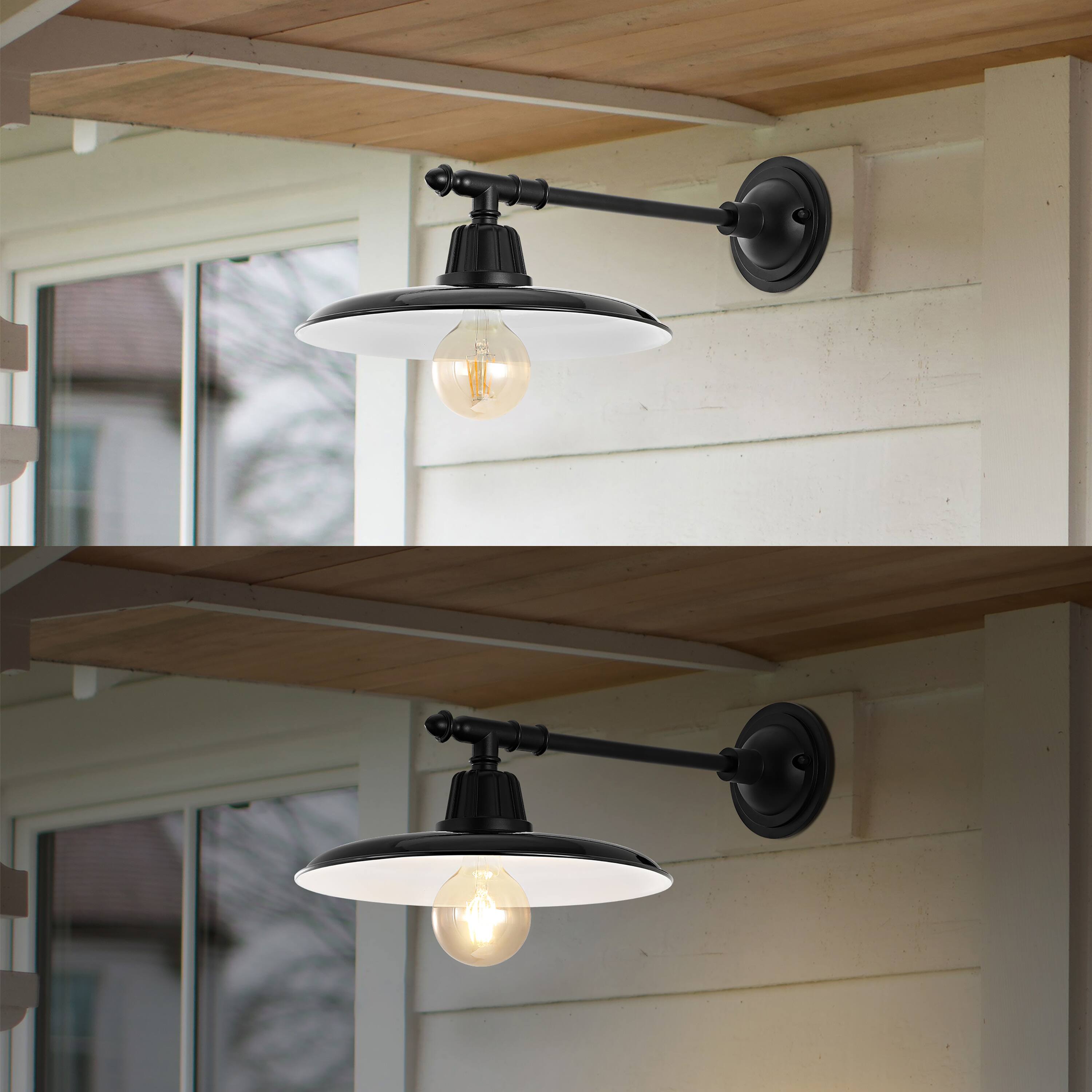 Alt View 3. Jonathan Y - Bonner 12" 1-Light Farmhouse Industrial Indoor/Outdoor Iron LED Victorian Arm Outdoor Sconce, Black - Black.