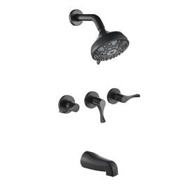 Boyel Living - Shower Set with 6 Function ABS Overhead Shower Three Handle Control and High Flow Tub Spout - Matte Black