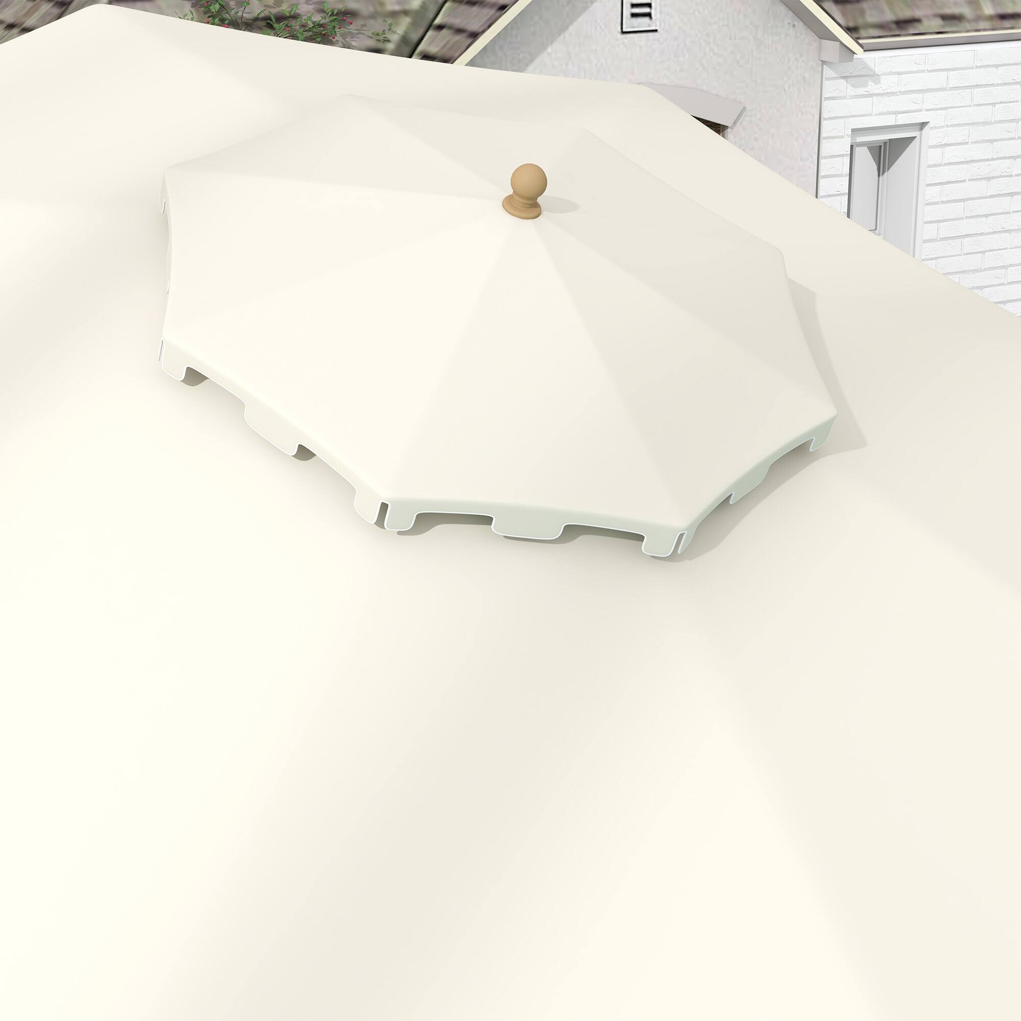 Alt View 8. Outsunny - 9' Patio Umbrella with Push Button Tilt and Crank, Double Top Ruffled Outdoor Market Table Umbrella with 8 Ribs - Cream White.