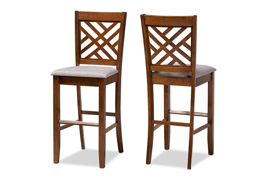 Baxton Studio - Jason Modern and Contemporary Fabric Upholstered and Walnut Brown Finished Wood 2-Piece Bar Stool Set - Grey/Walnut