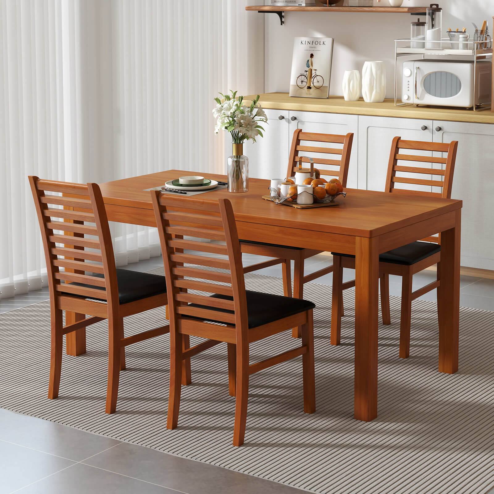 Alt View 1. Costway - Costway Modern Dining Chair Set of 4 Kitchen Chair with Rubber Wood Legs & Slatted Backrest - Brown.