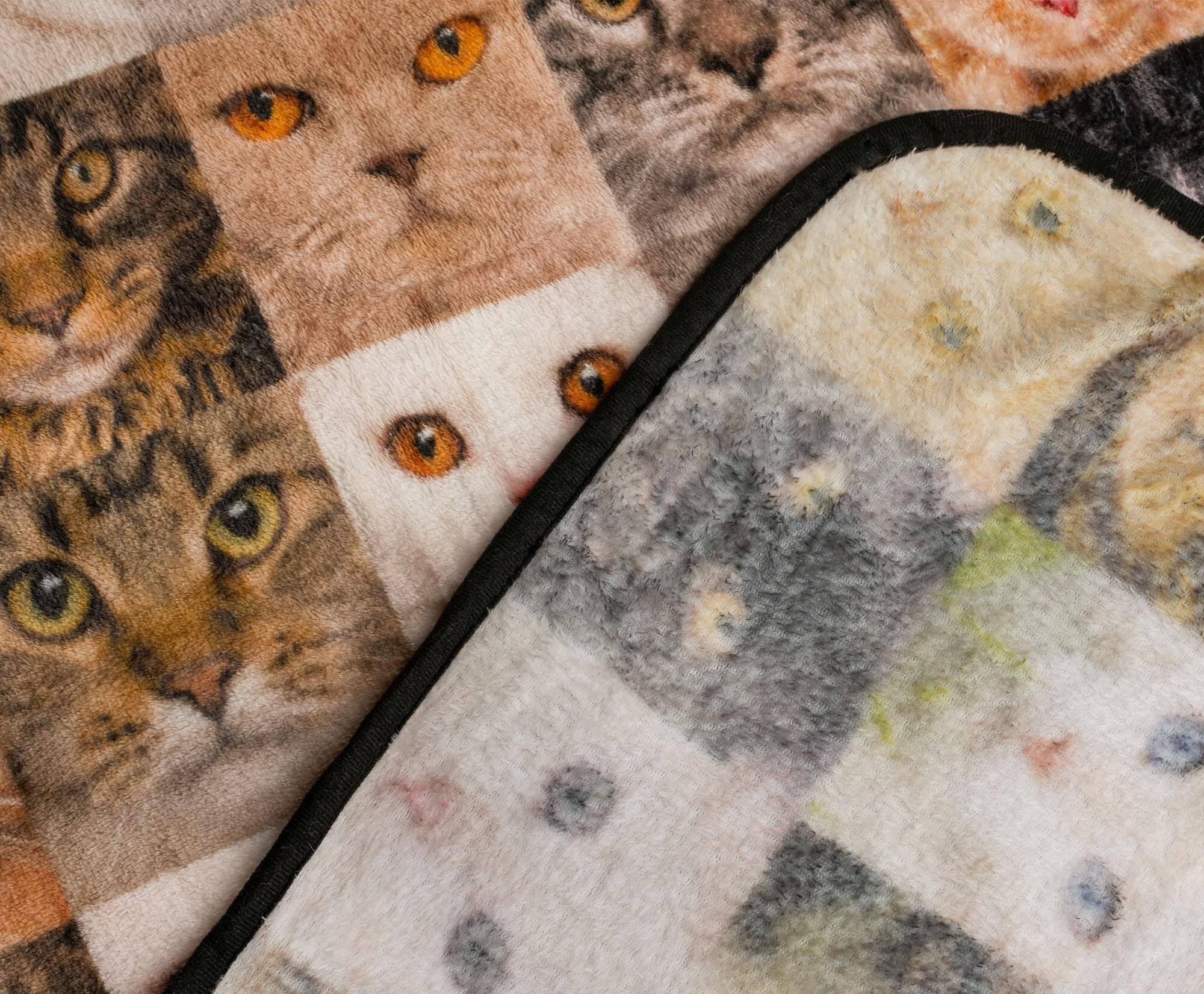 Alt View 1. Toynk - Cat Face Collage Fleece Throw Blanket | 45 x 60 Inches - Brown.