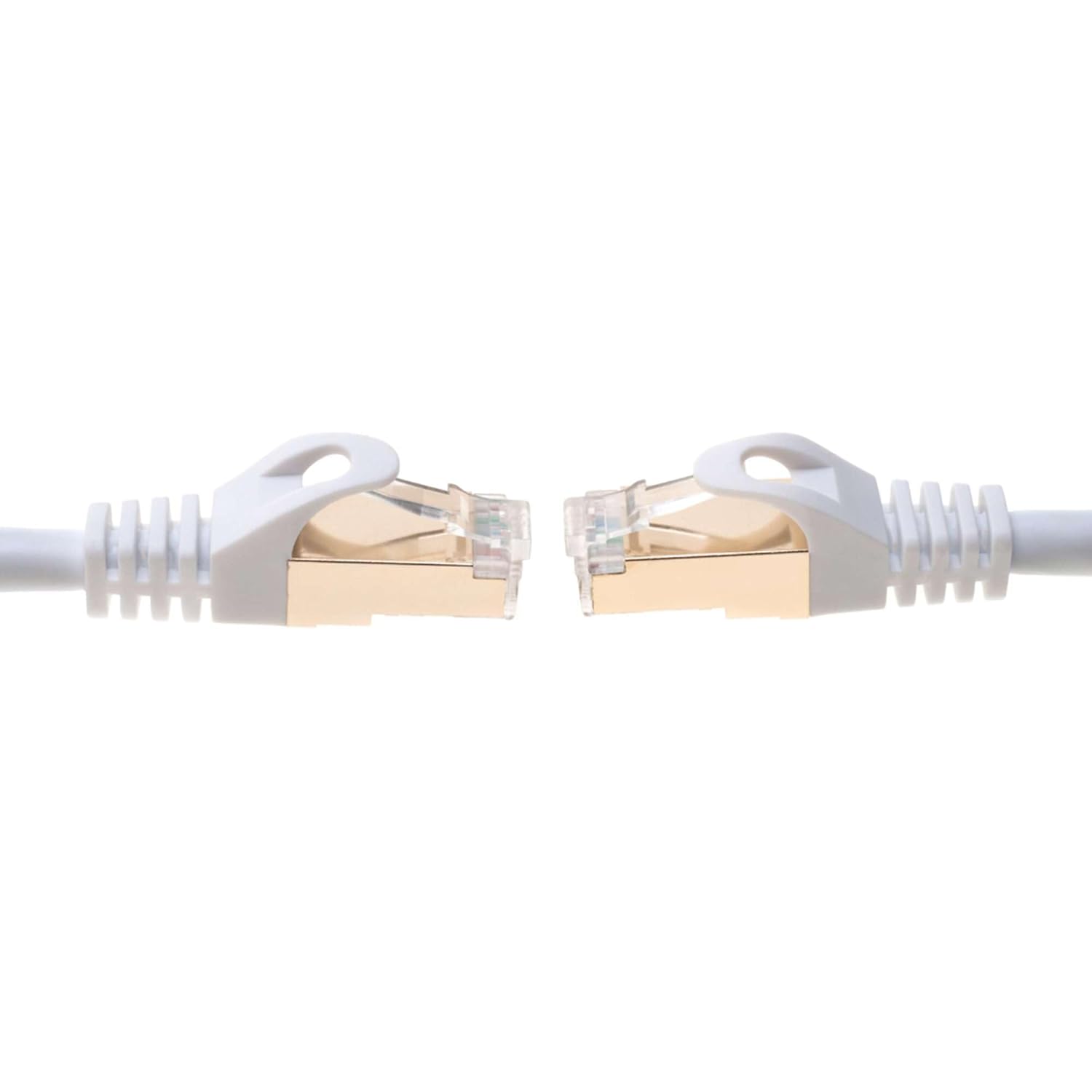 Left. Cables Direct Online - Cat7 S/FTP Copper Ethernet Cable 10Gbps 600MHz Shielded RJ45 LAN Patch Cord for Gaming, Streaming & Networking, 100ft - White.