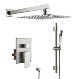 Boyel Living - 1-Spray Patterns with 2.5 GPM 10 in. Wall Mount Dual Shower Heads with Pressure Balance Valve - Brushed Nickel