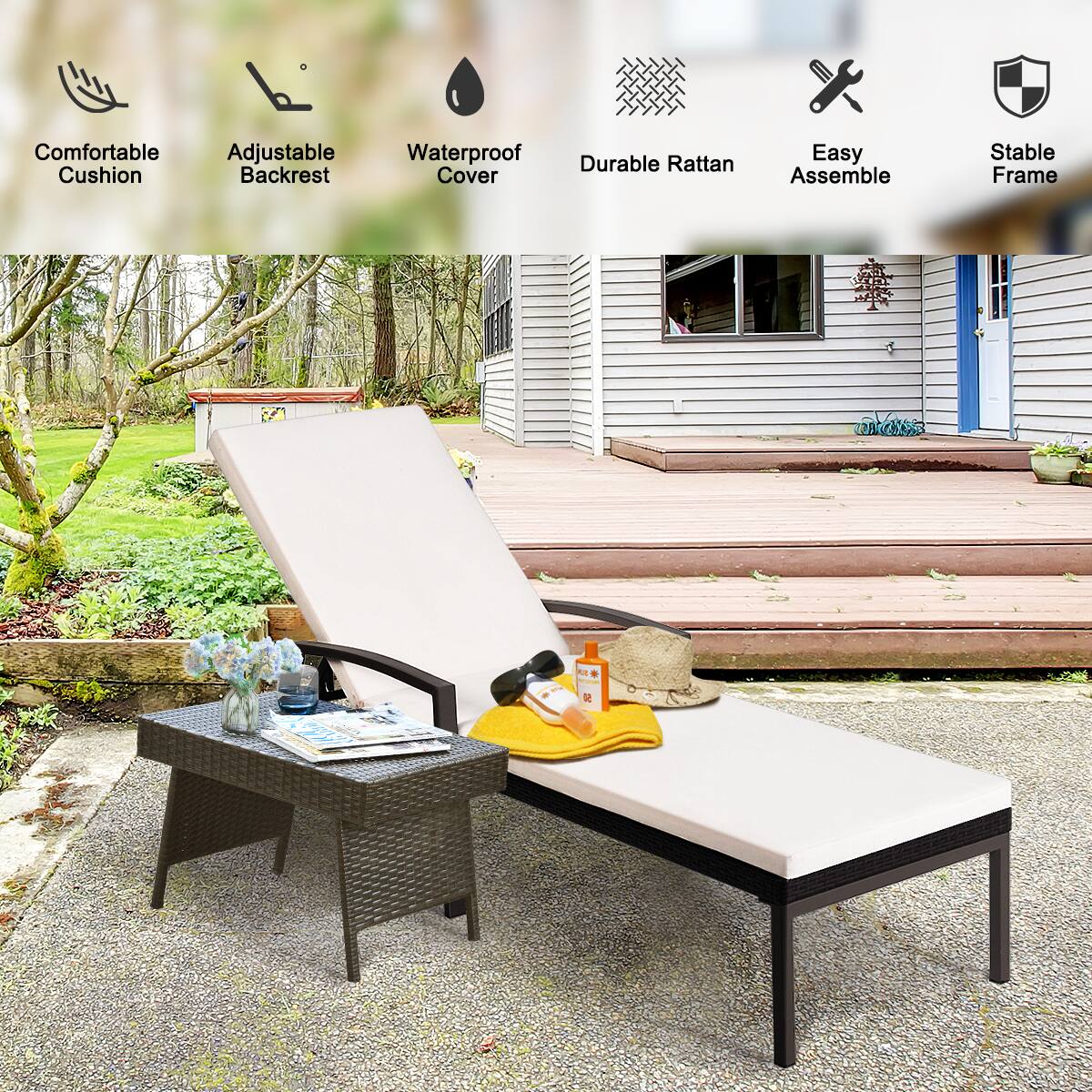 Comfortable Cushion, Adjustable Backrest, Waterproof Cover, Durable Rattan, Easy Assemble, Stable Frame