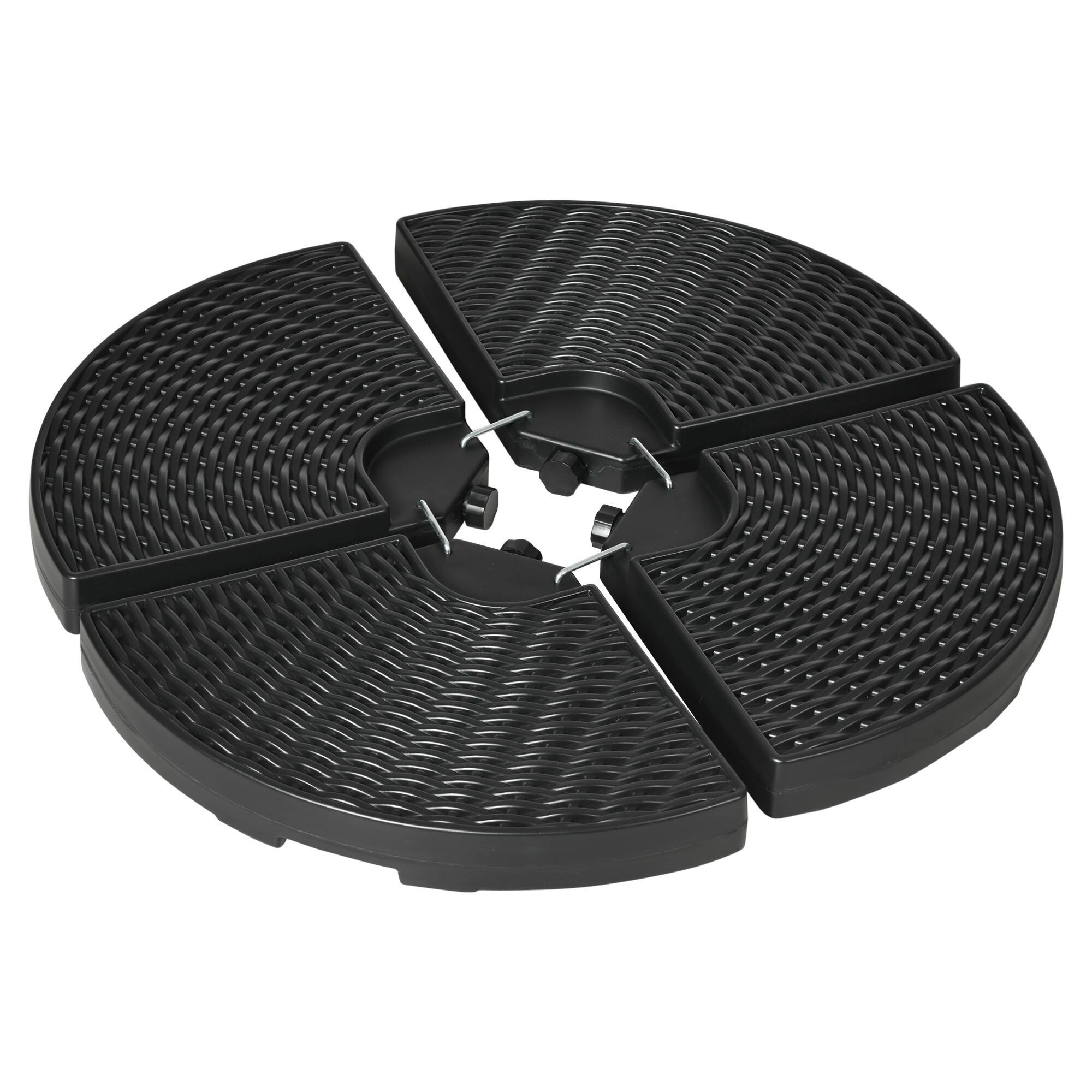 Front. Outsunny - HDPE Material Patio Umbrella Base Weights Sand Filled up to 150 Lb. for Any Offset Umbrella Base | 4-Piece - Black.